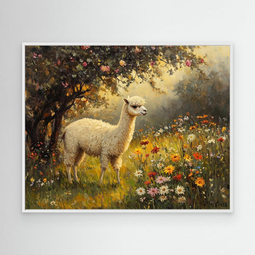 Alpaca Meadow Wall Art Canvas Print for Nursery Room - Framed Pop Art