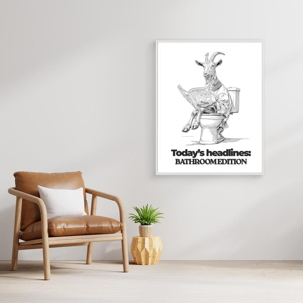 Goat on Toilet Bathroom Wall Art | Funny Animal Print - Framed Pop Art