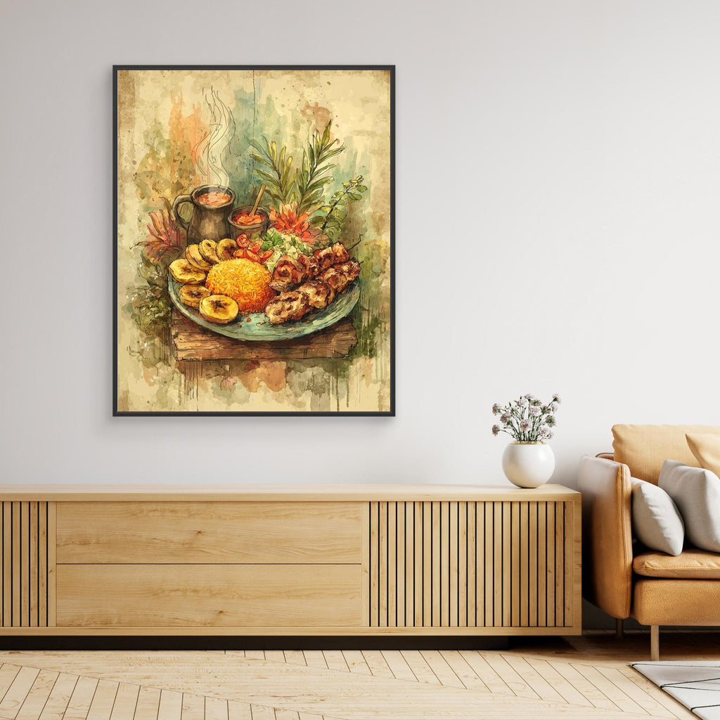 Jollof Feast Watercolour Wall Art | Framed Kitchen Decor - Framed Pop Art
