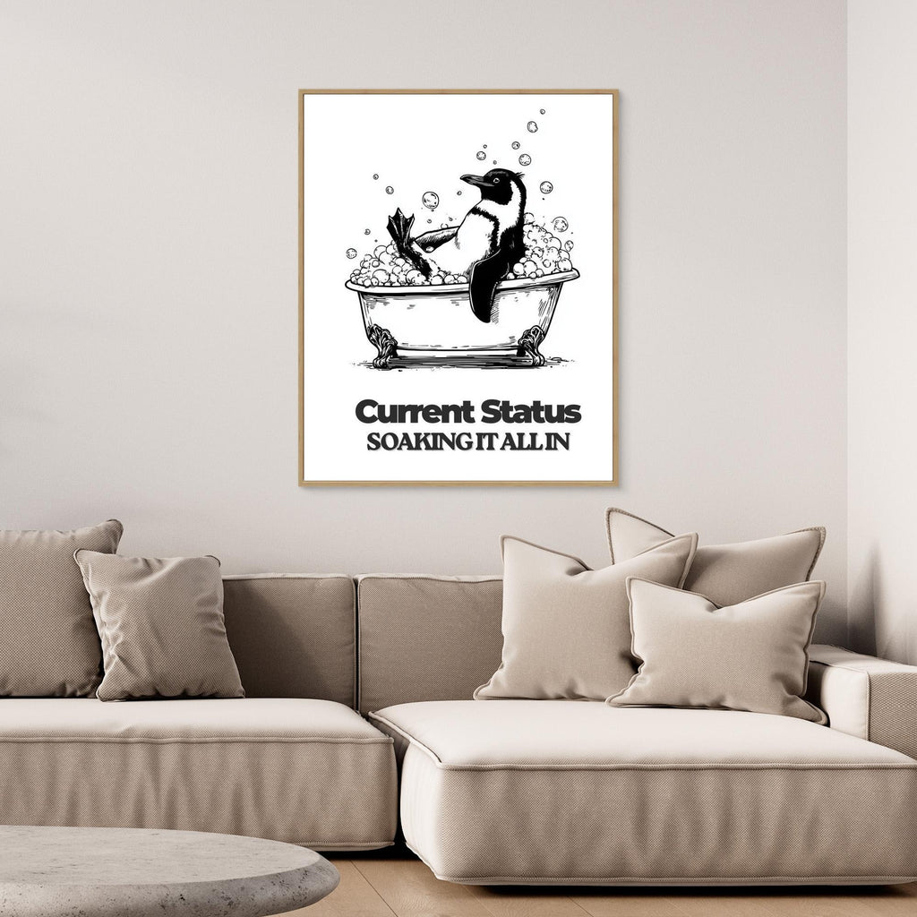 Penguin in a Bathtub Wall Art | Fun Bathroom Decor - Framed Pop Art