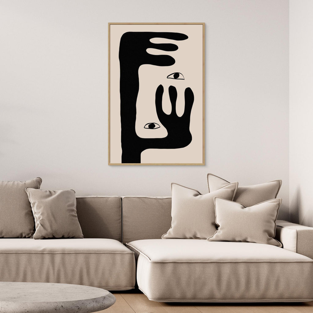 Abstract Face Hallway Wall Art – Minimalist Framed Canvas - Framed Pop Art
