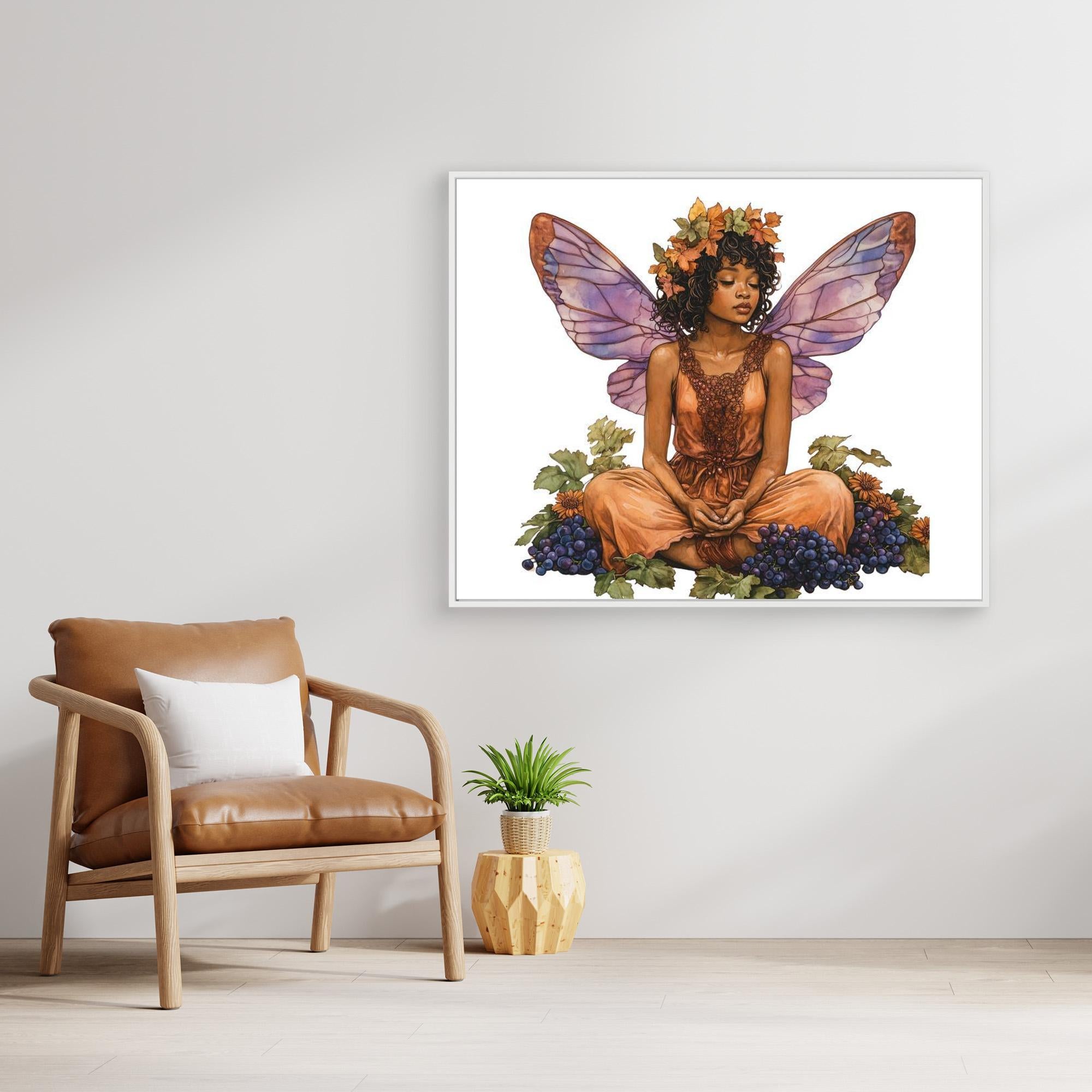Autumn Fairy & Grapes Canvas Art | Enchanted Wall Decor - Framed Pop Art