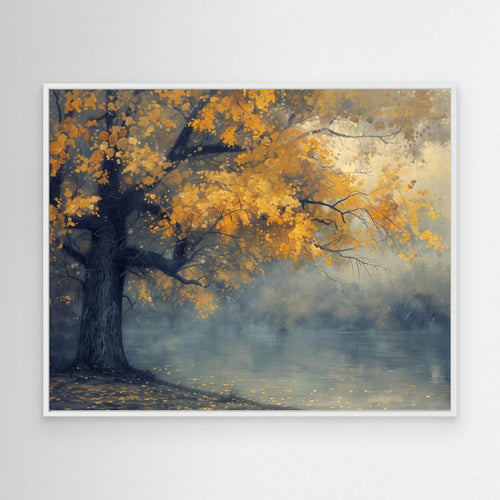 Autumn Lake Reflections Canvas - Impressionist Landscape Art - Framed Pop Art