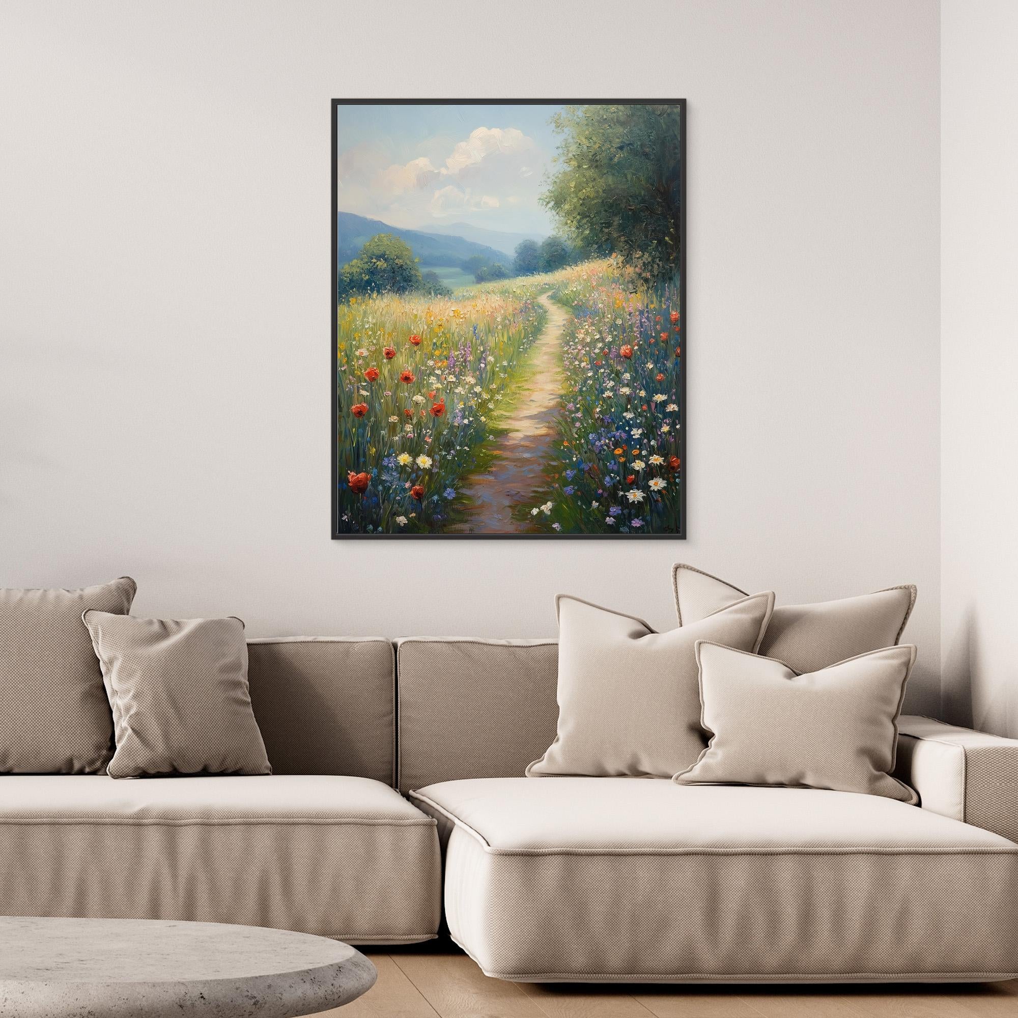 Wildflower Meadow Pathway Canvas Wall Art | Countryside Decor