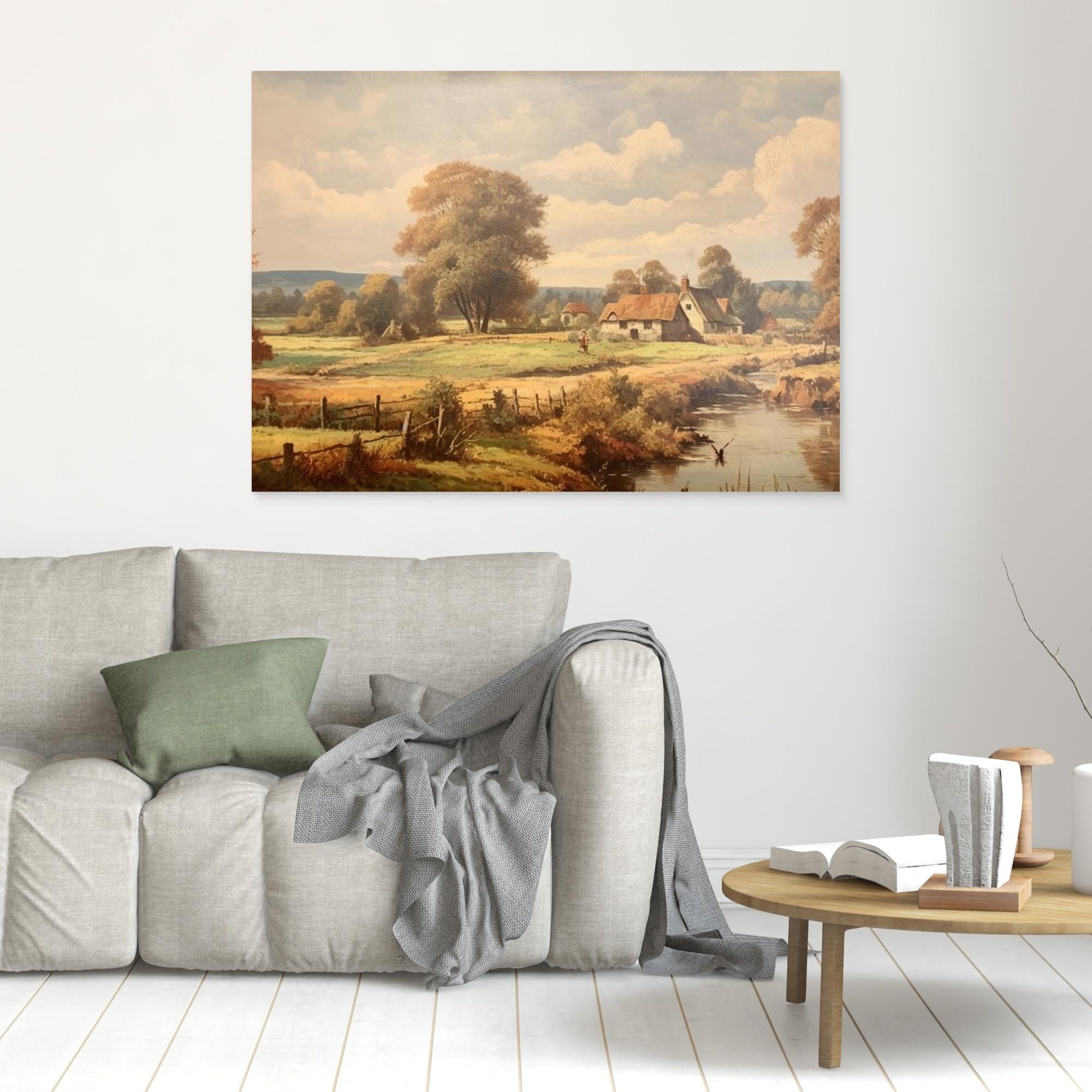 Vintage English Cottage Oil Painting | Rustic Hallway Wall Art - Framed Pop Art