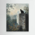 Gothic Wall Art for Hallway – Black Cat & Ghost Canvas - Framed Pop Art