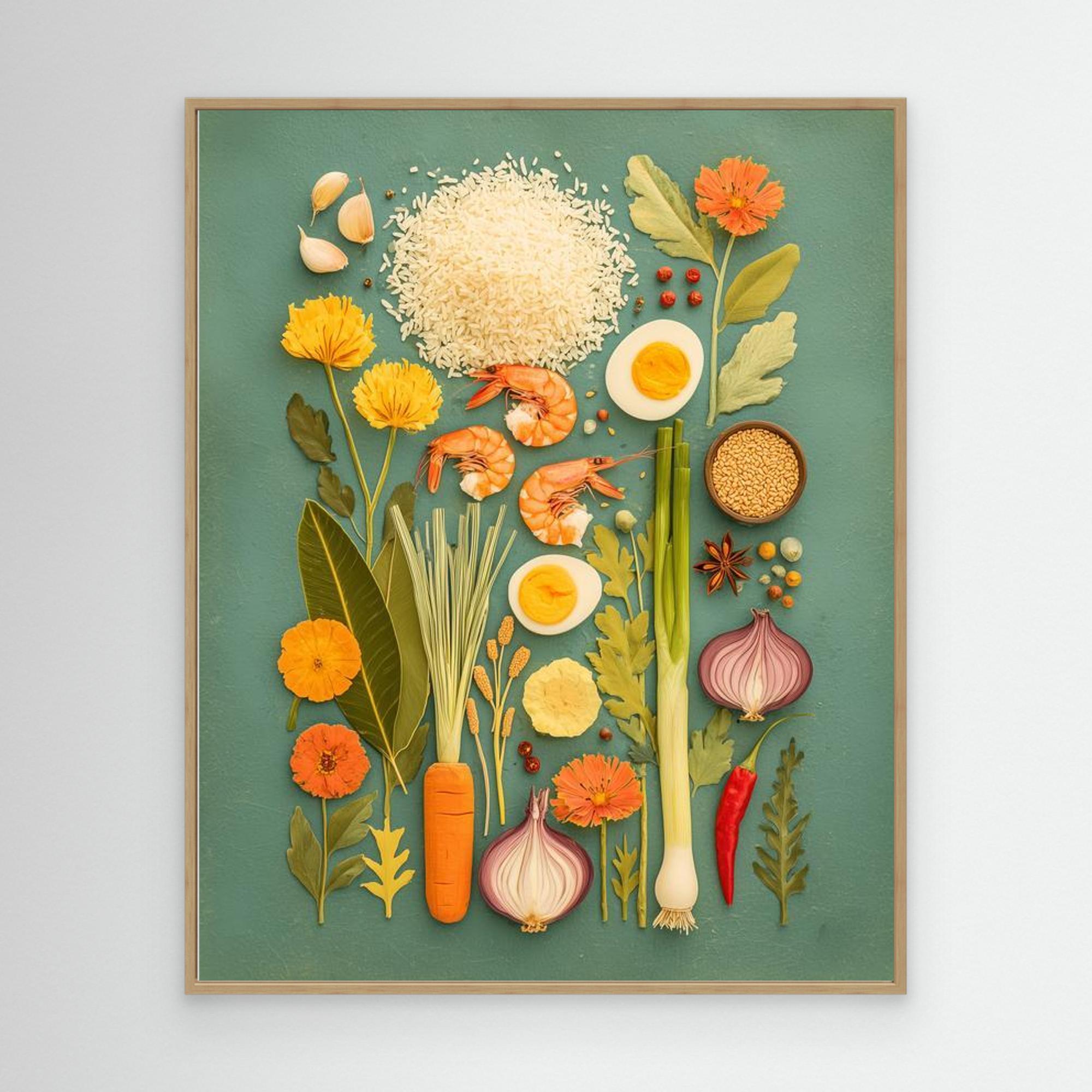Teal Kitchen Ingredients Canvas Print for Food Lovers - Framed Pop Art