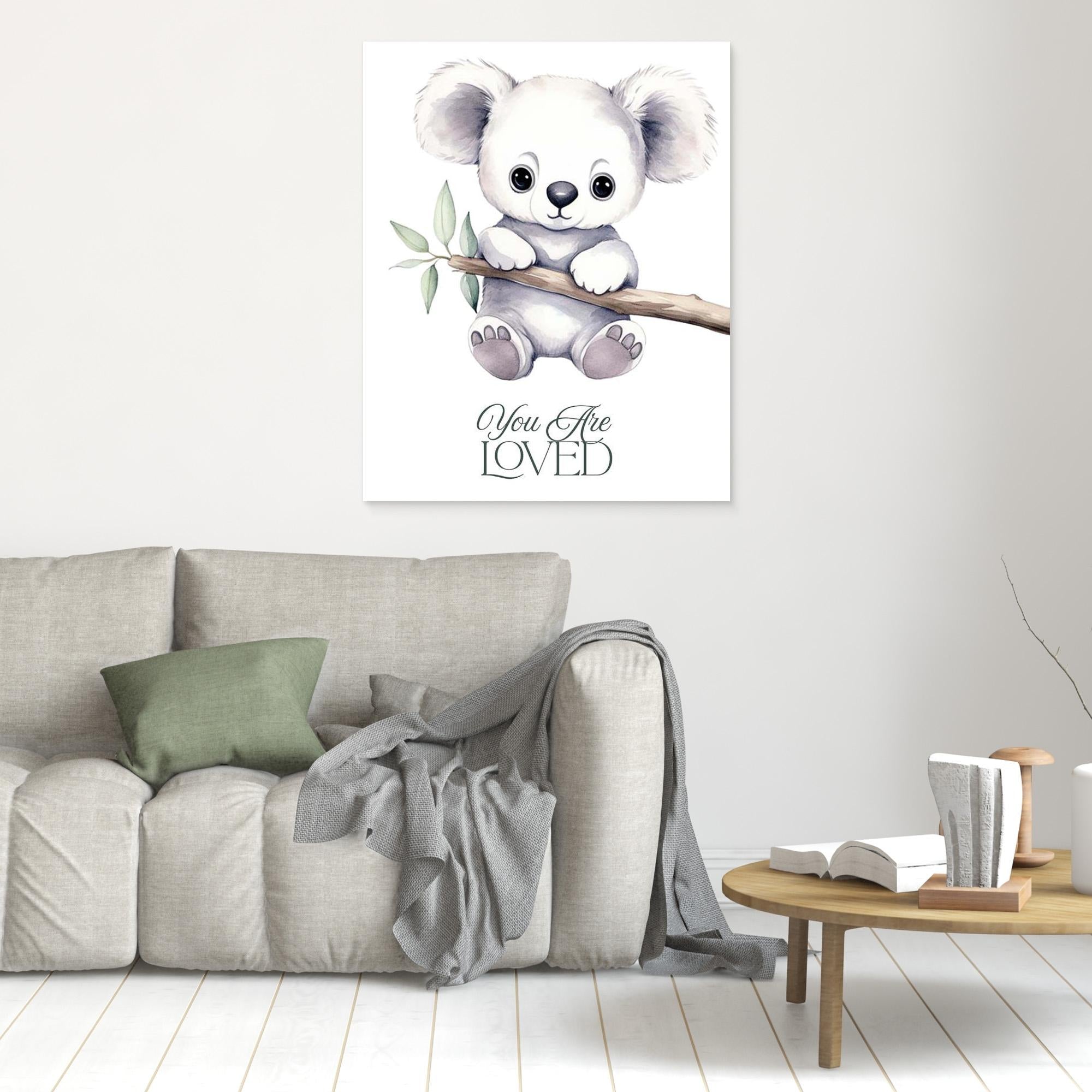 You Are Loved Koala Nursery Wall Art Canvas Decor - Framed Pop Art