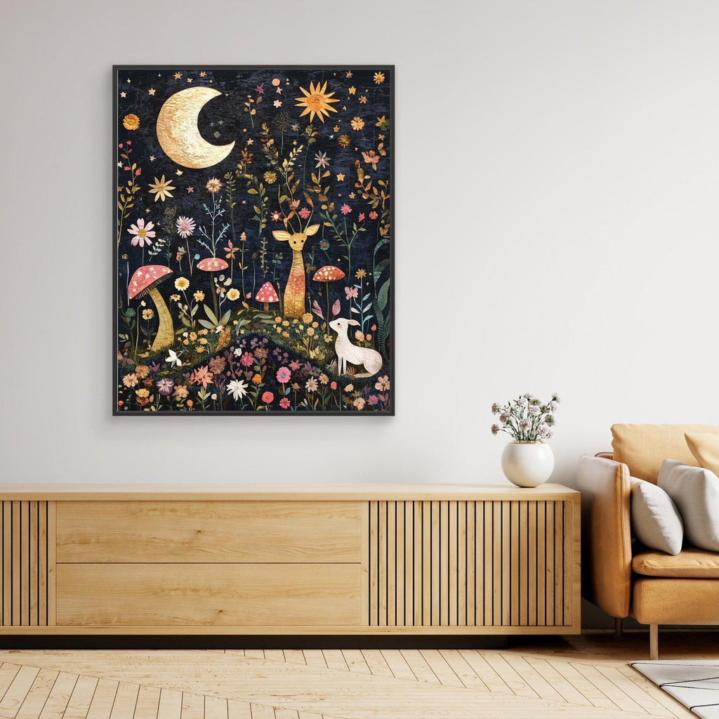 Whimsical Woodland Night Garden Canvas Wall Art | UK - Framed Pop Art