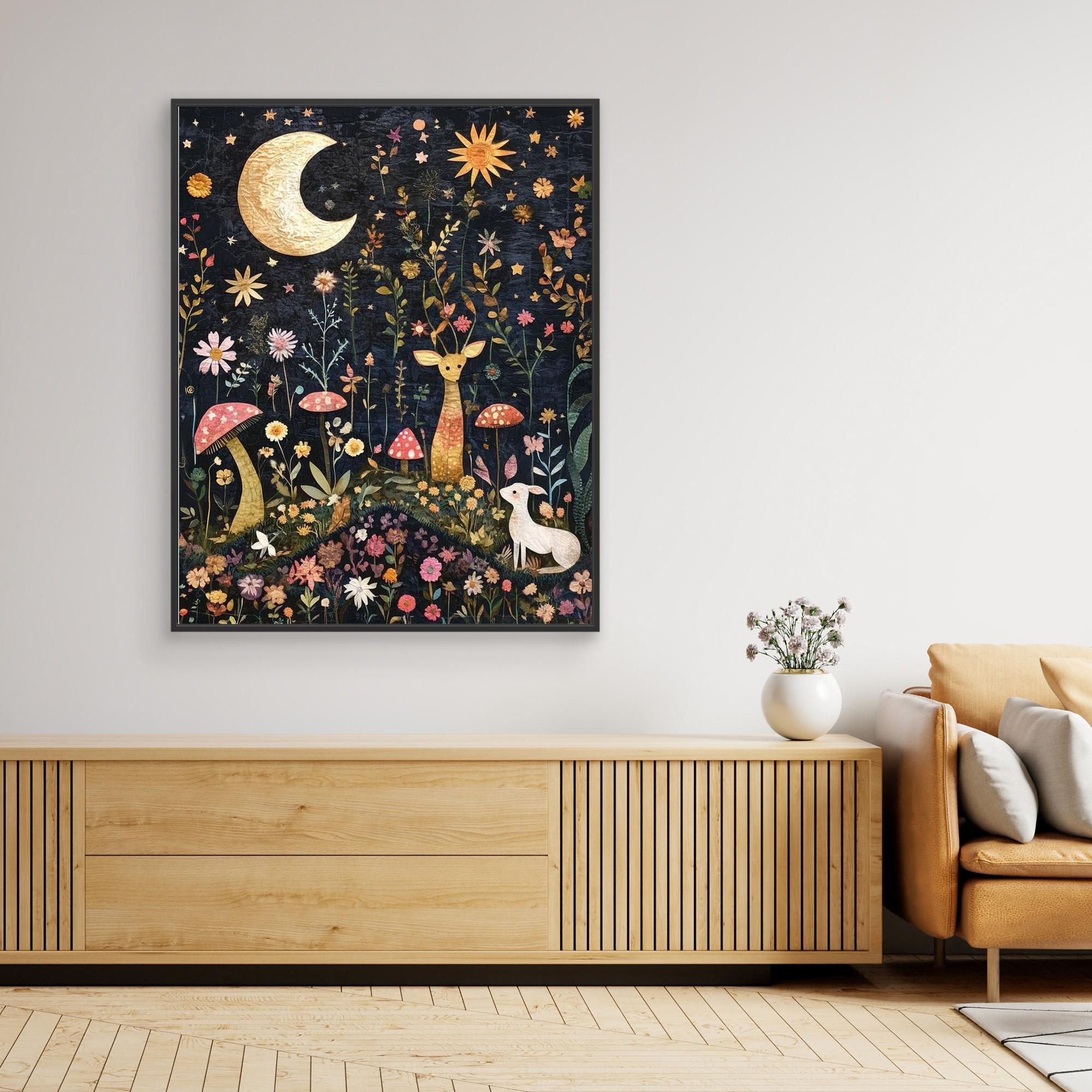 Whimsical Woodland Night Garden Canvas Wall Art | UK - Framed Pop Art