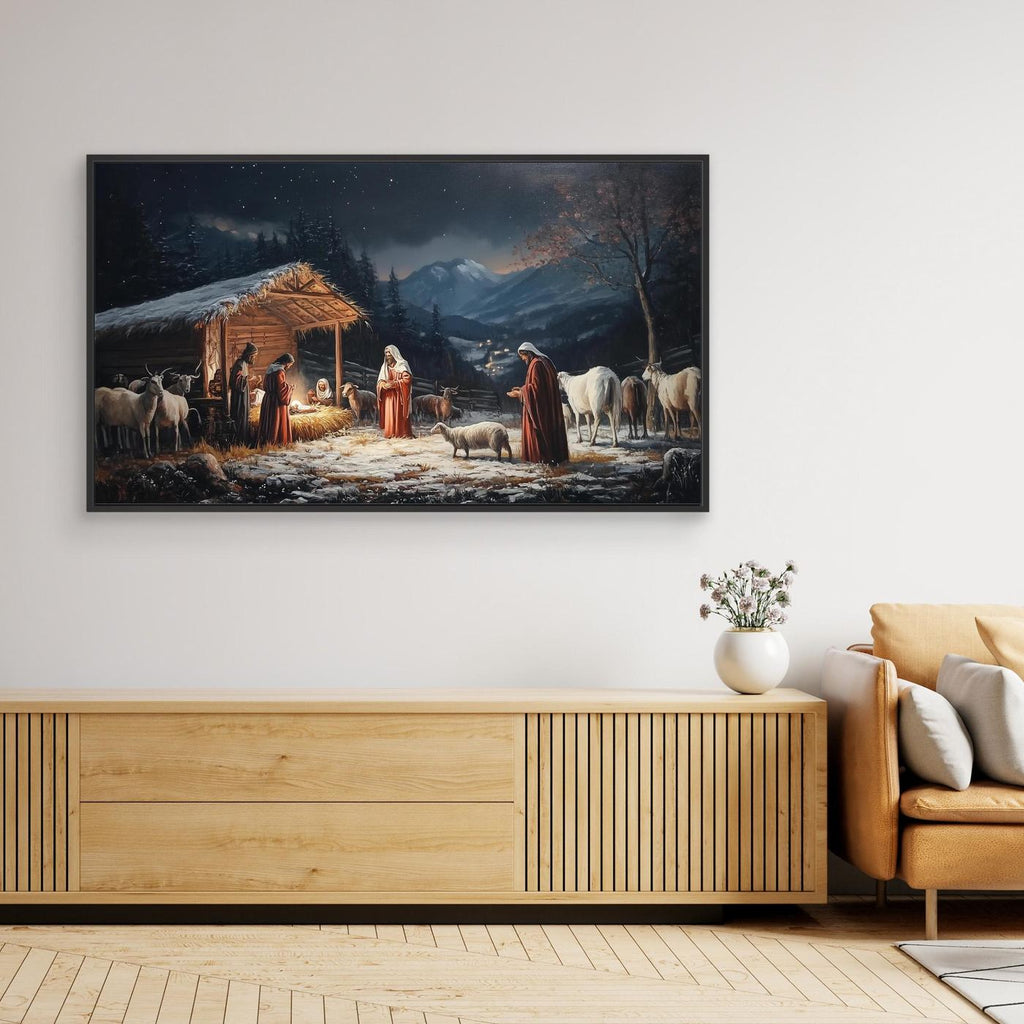 Rustic Nativity Canvas Print for Christmas Living Room