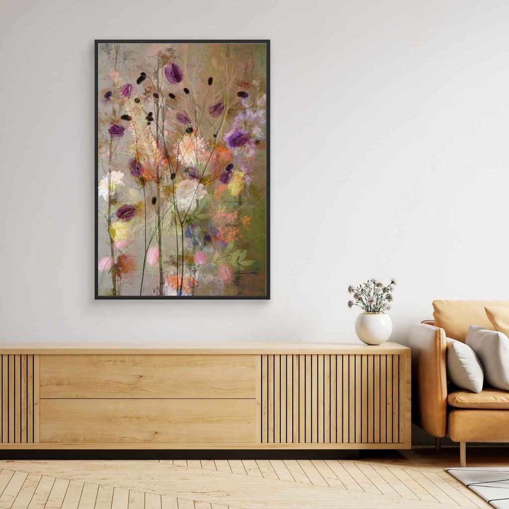 Muted Floral Canvas Wall Art for Living Room Decor
