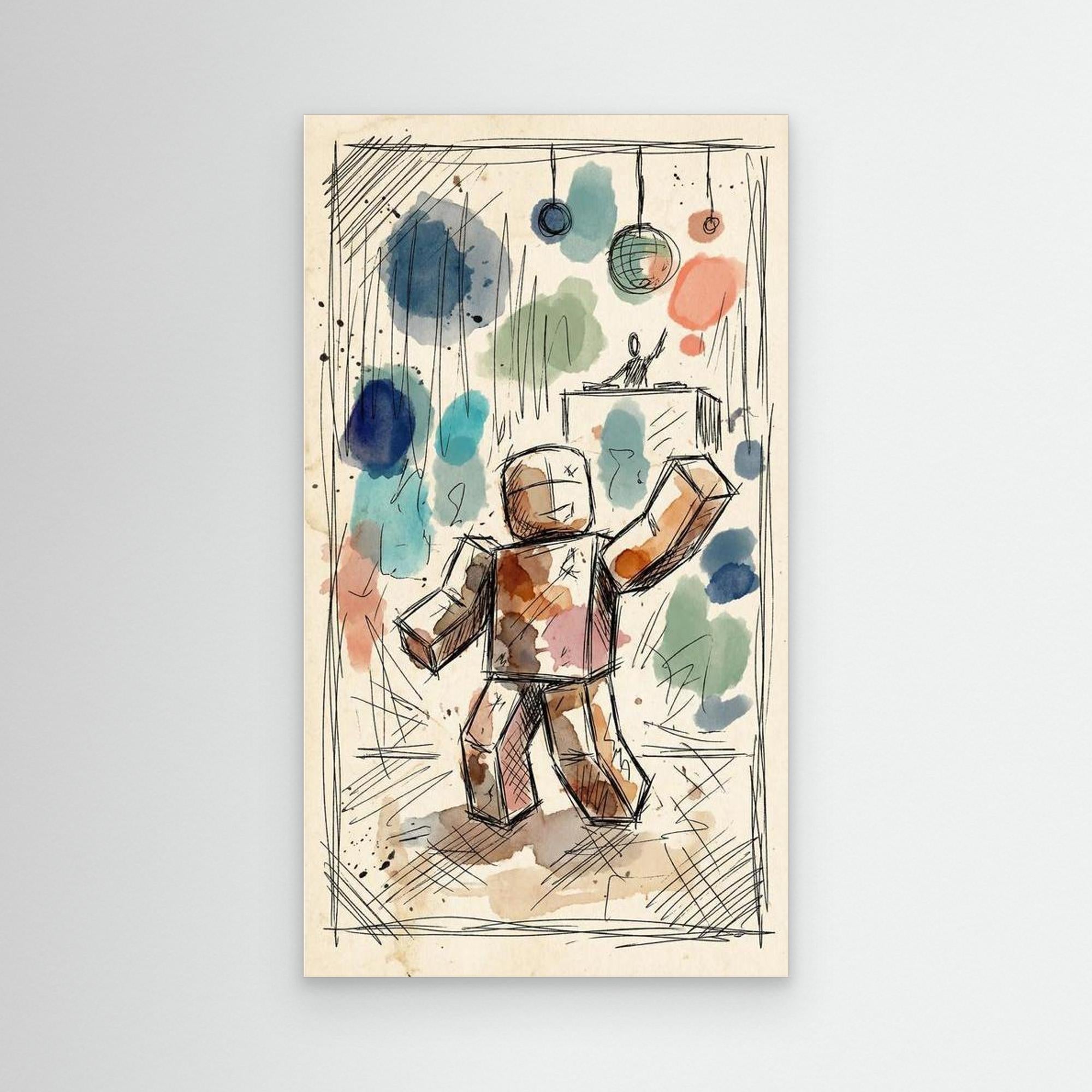 Roblox DJ Party Art | Block Character Canvas Wall Art - Framed Pop Art