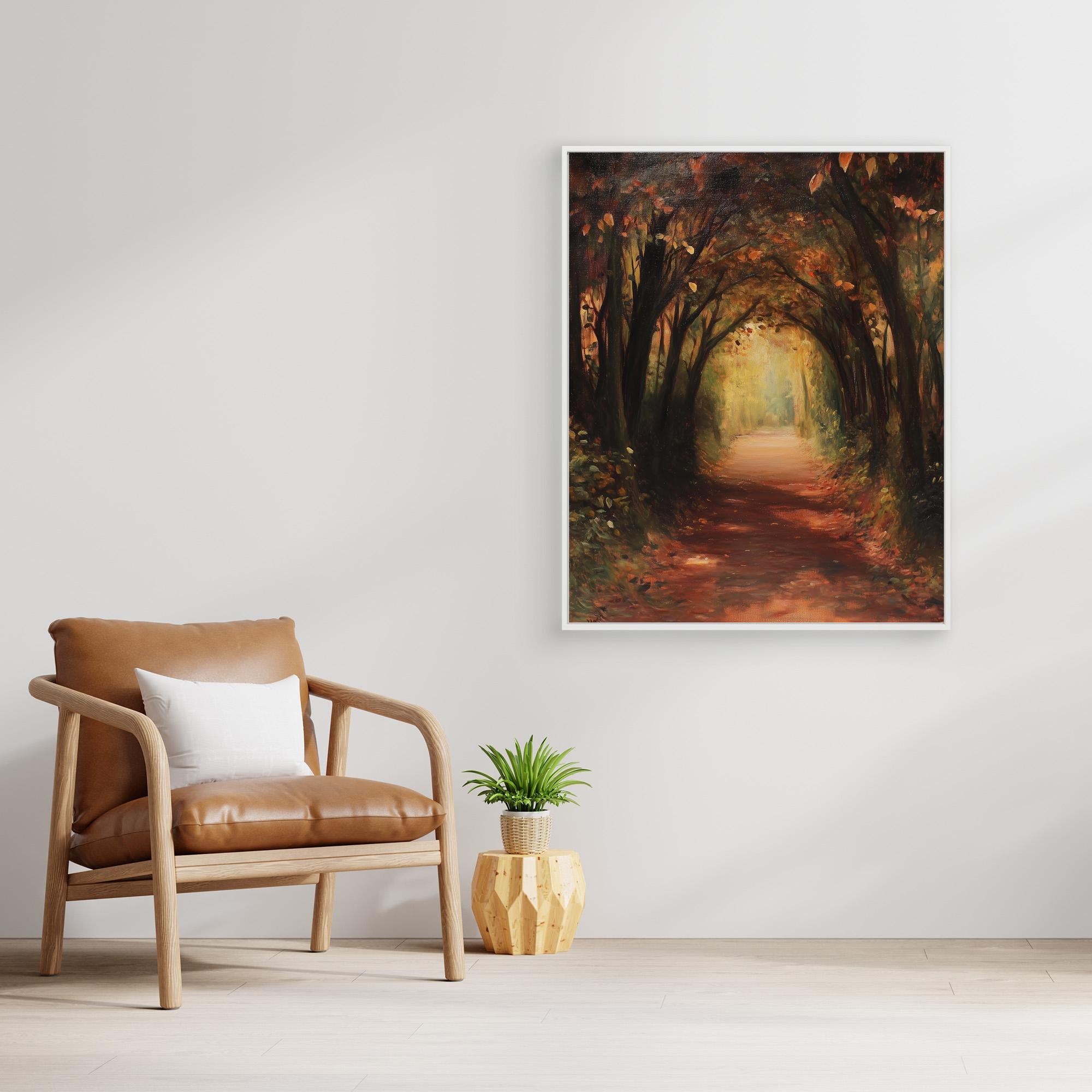 Hallway Autumn Woodland Path Canvas Wall Art Print - Framed Pop Art