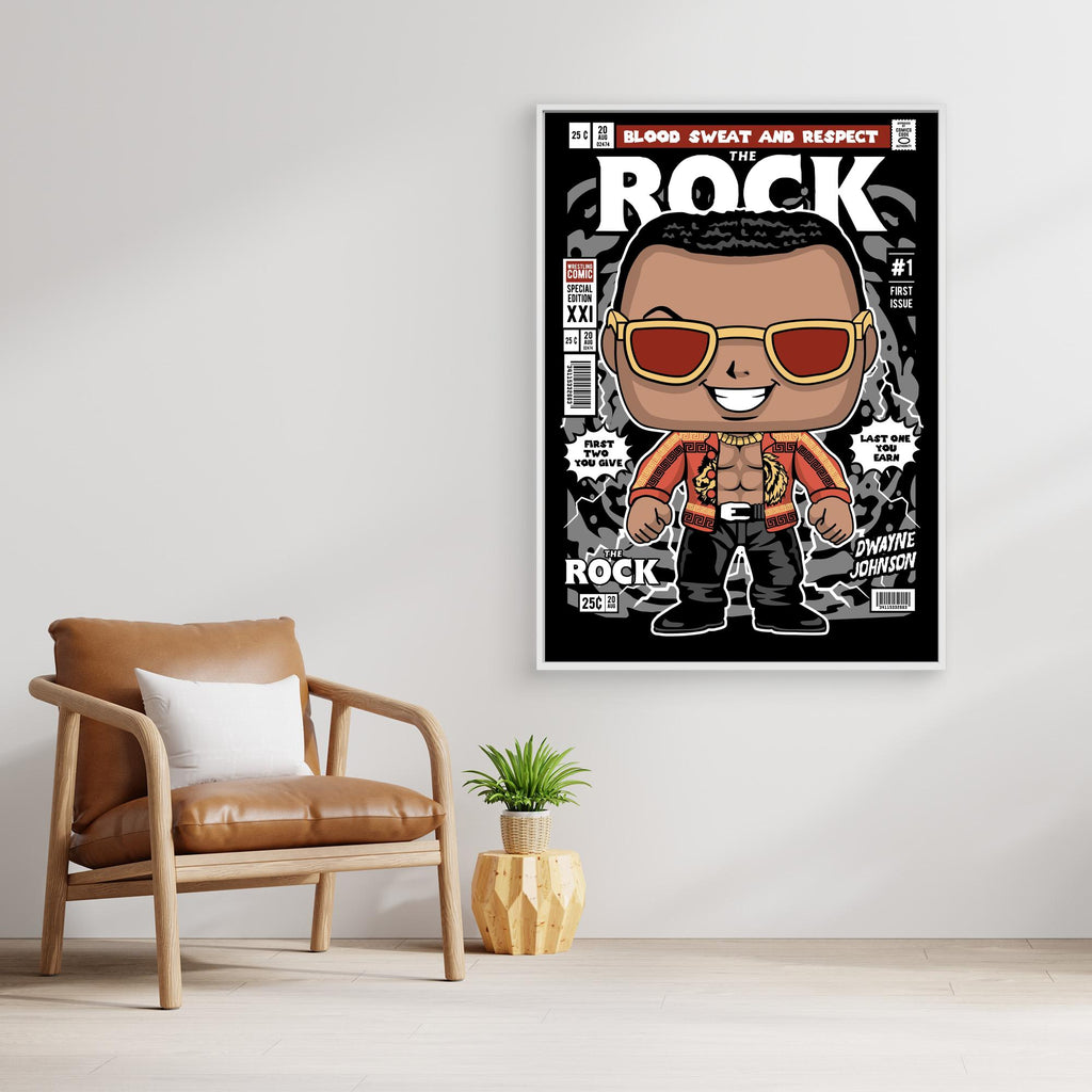 The Rock Wrestling Comic Art | Modern Retro Man Cave Decor - Framed Pop Art