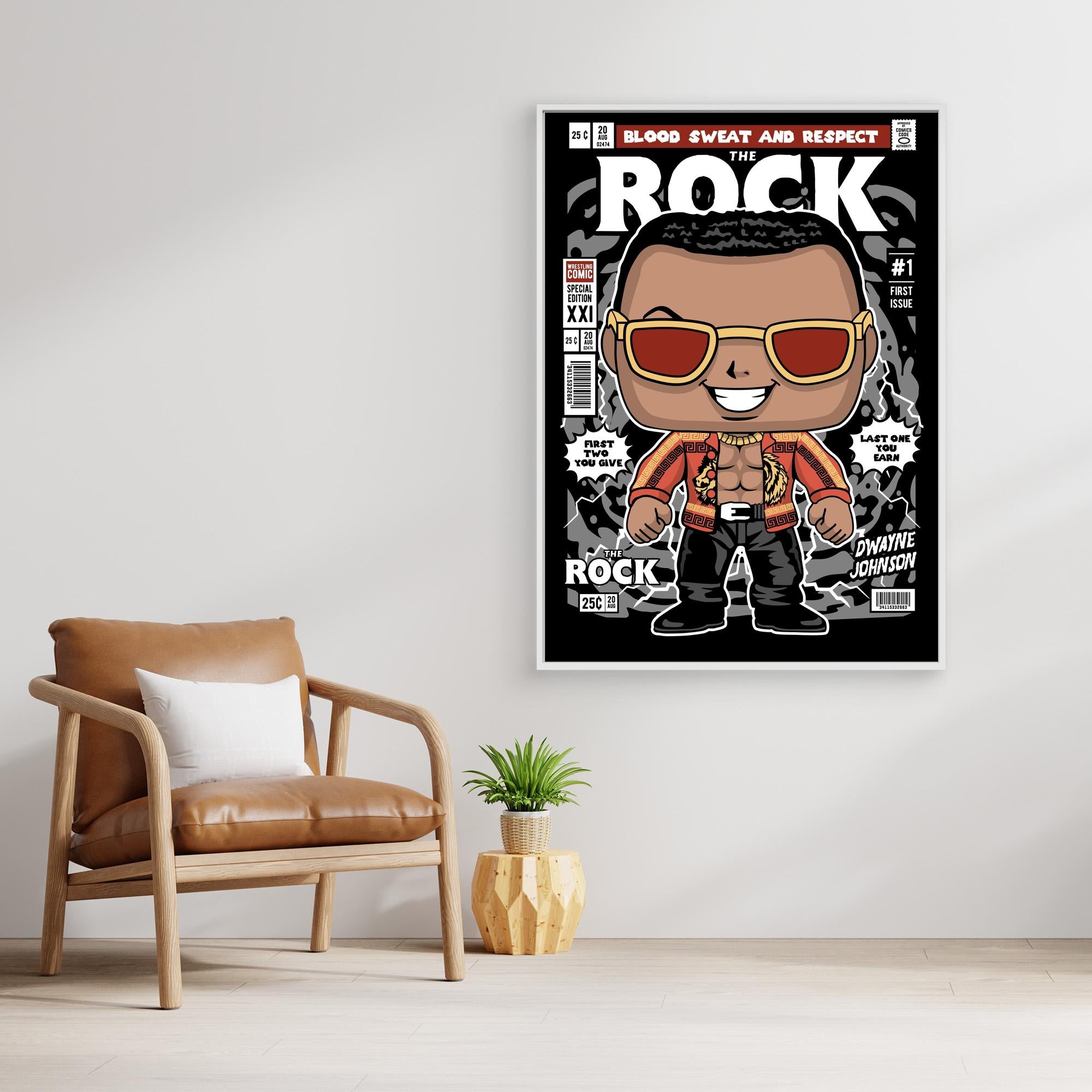 The Rock Wrestling Comic Art | Modern Retro Man Cave Decor - Framed Pop Art