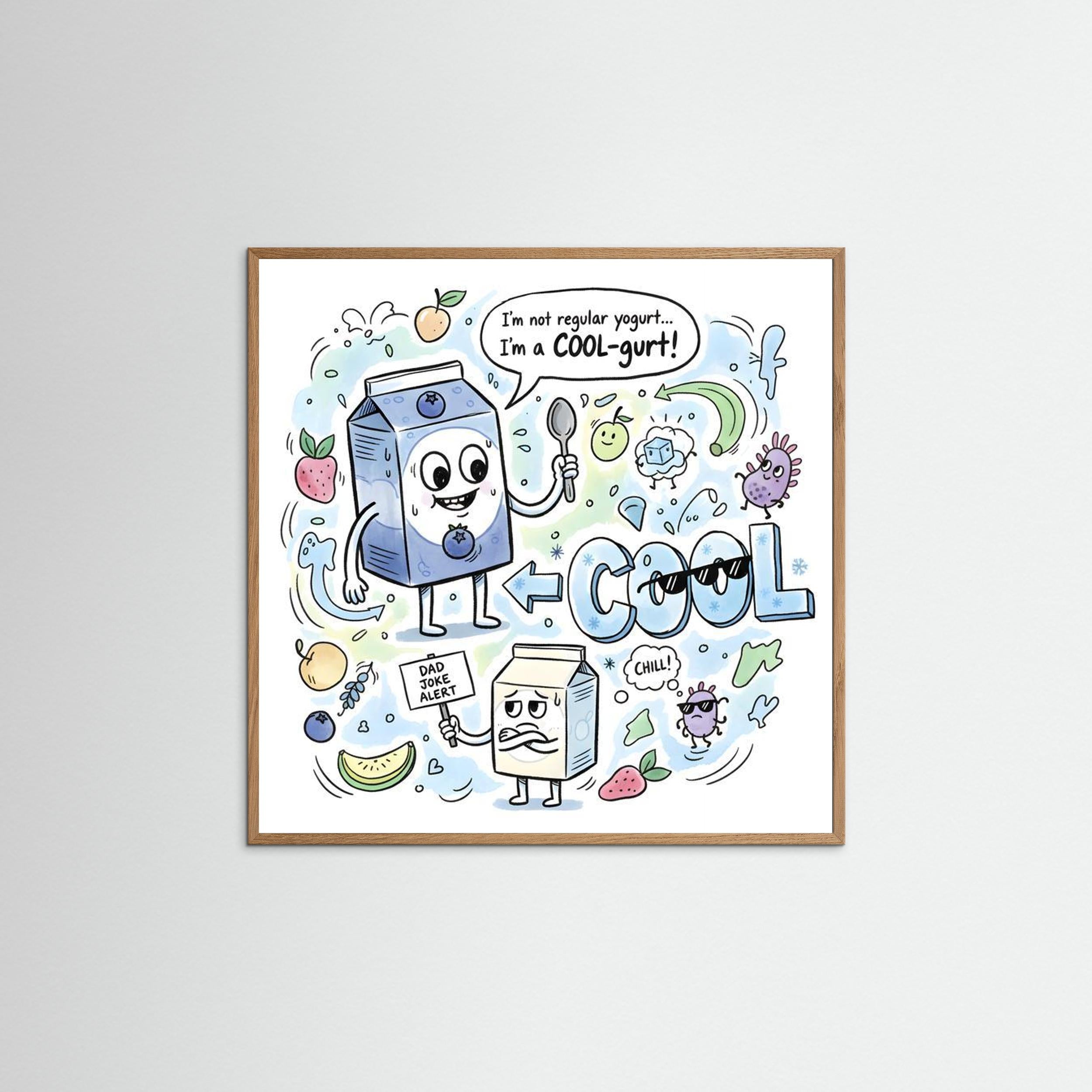 Cool-gurt Funny Dad Joke Wall Art | Framed Matte Art Print - Framed Pop Art