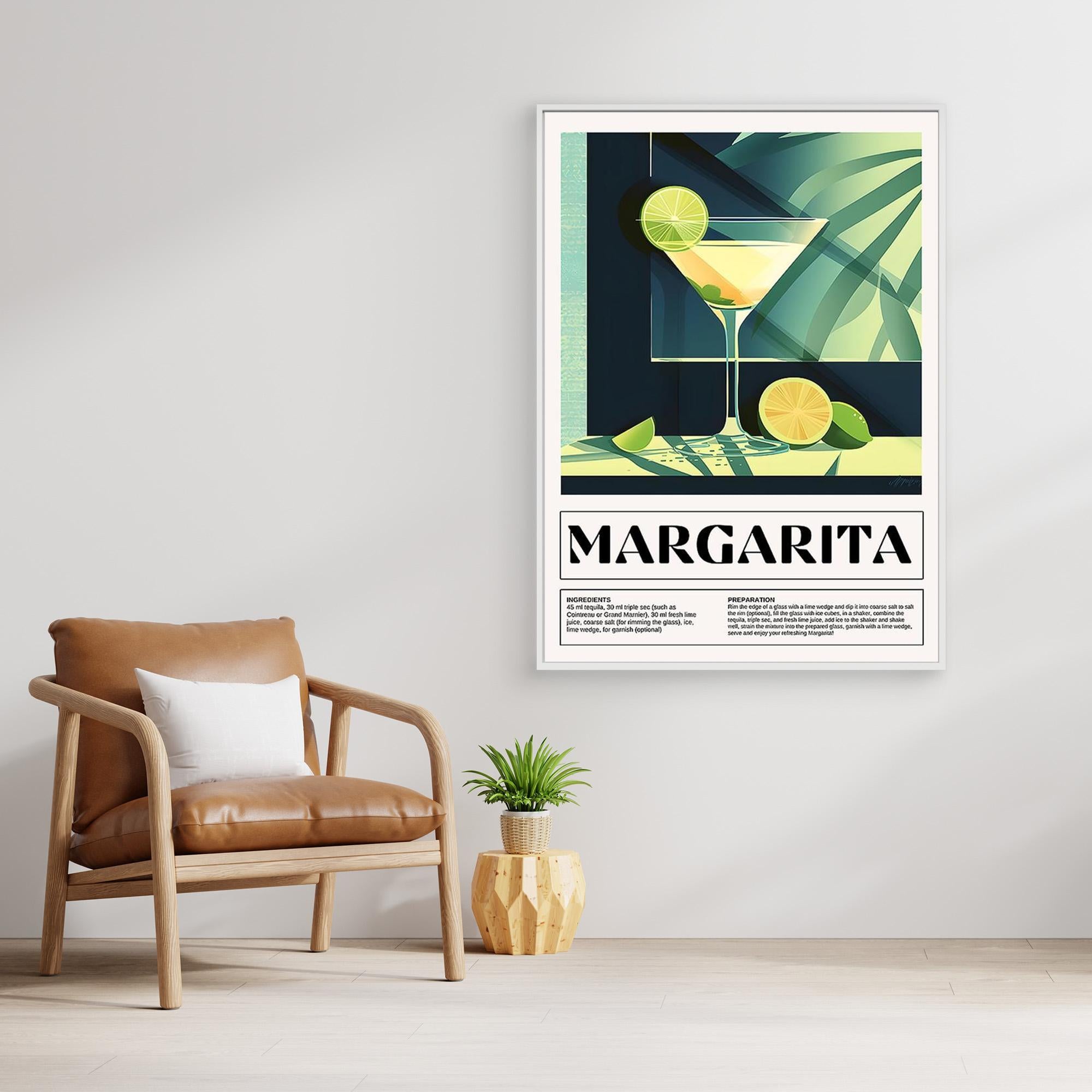 Margarita Cocktail Recipe Wall Art for Home Bar Decor