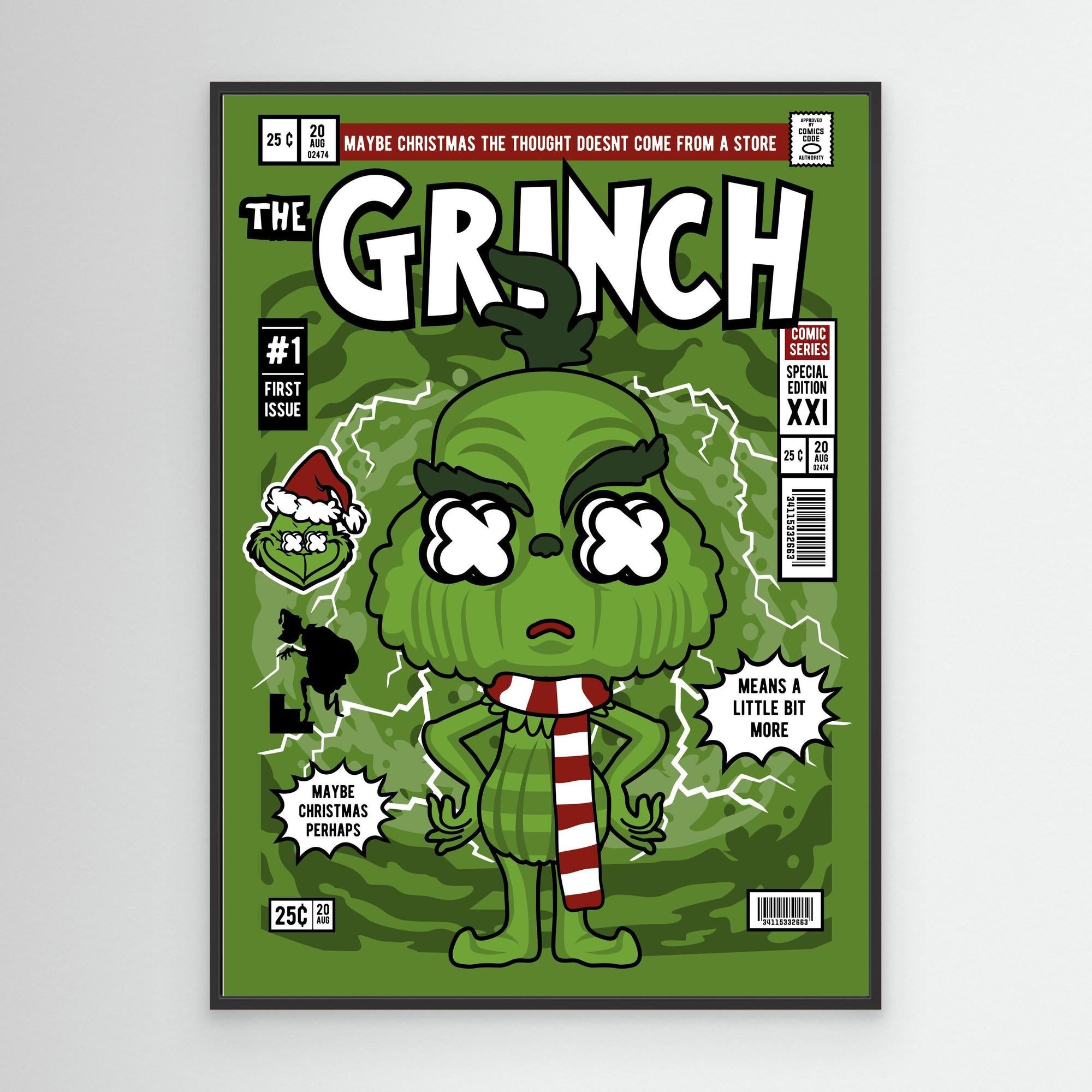 Grinch-Inspired Christmas Wall Art - Framed Pop Art