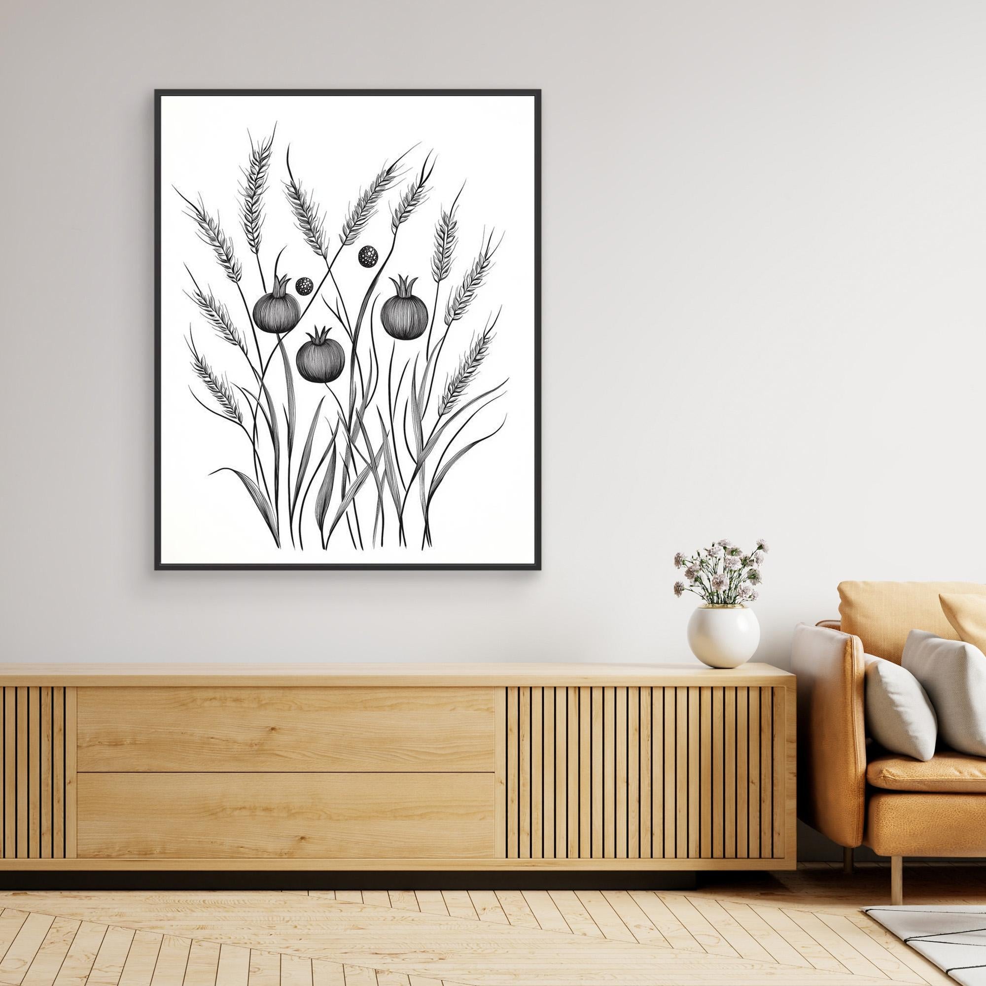 Minimalist Botanical Wheat & Poppy Pod Art Print (UK)