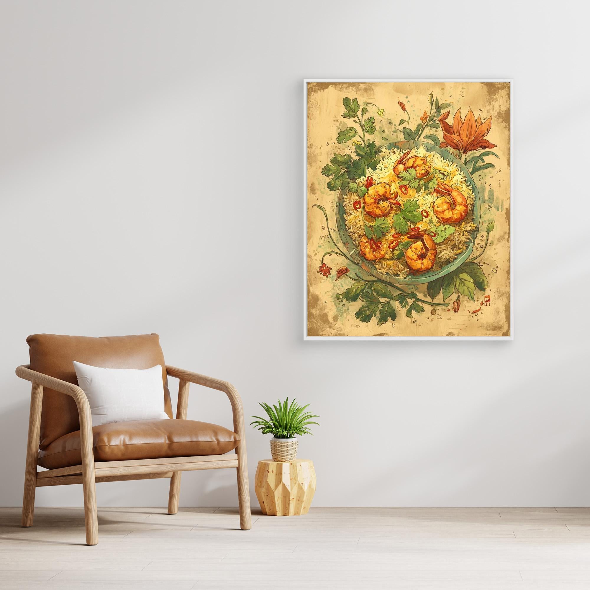 Herby Prawn Fried Rice Rustic Kitchen Wall Canvas Art
