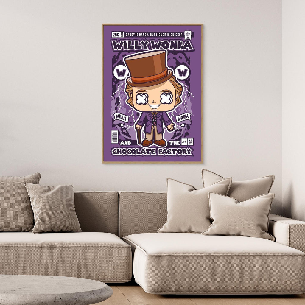 Willy Wonka Comic Pop Art Print - Retro Movie Room Decor - Framed Pop Art