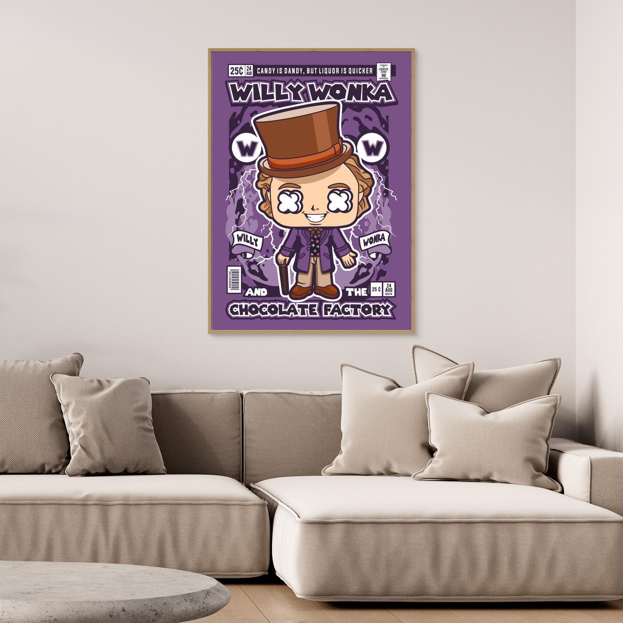 Willy Wonka Comic Pop Art Print - Retro Movie Room Decor - Framed Pop Art
