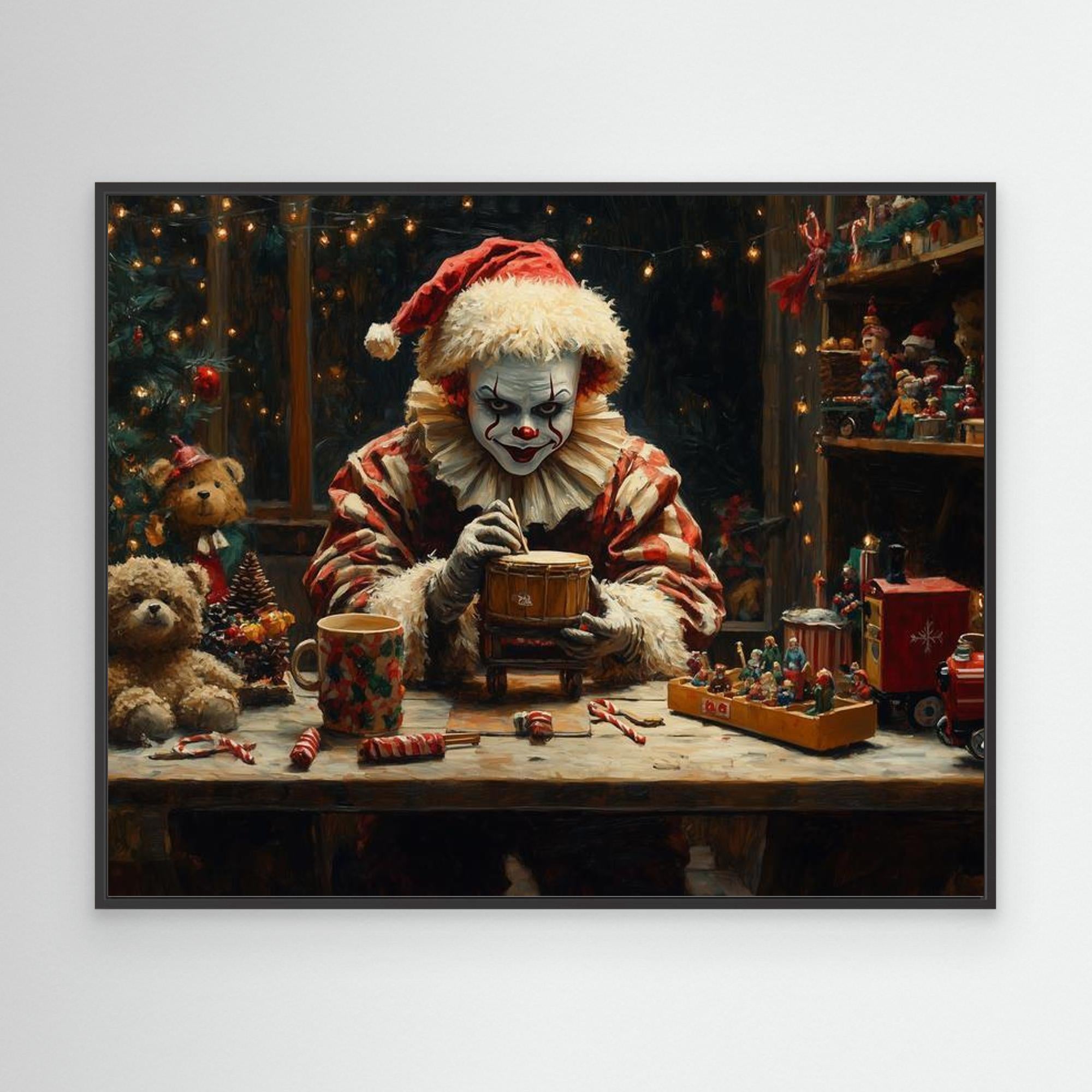 Creepy Christmas Clown Toy Workshop Canvas Print