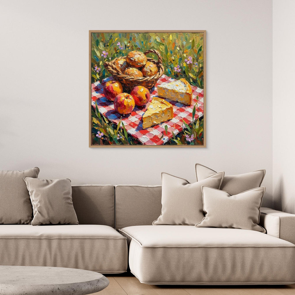 Rustic Picnic Oil Painting | Country Kitchen & Hallway Wall Art - Framed Pop Art