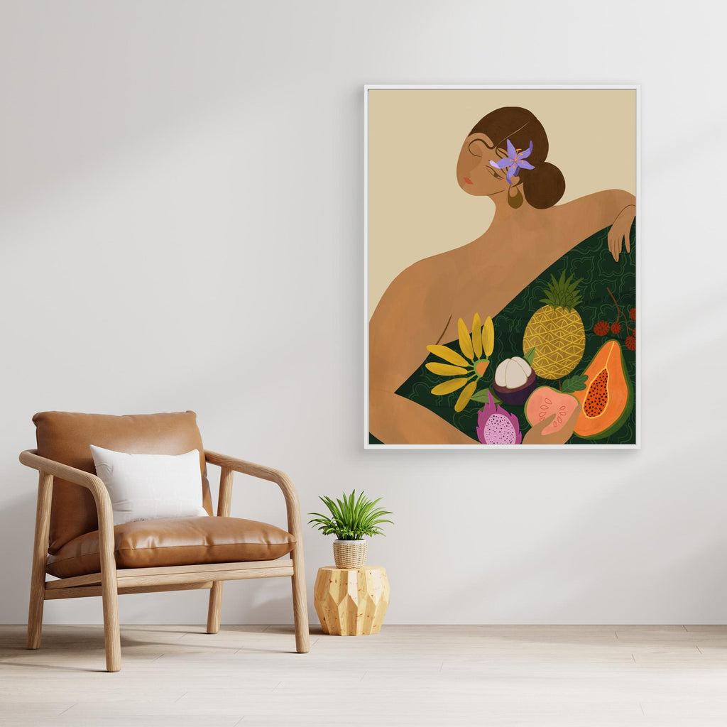Hallway Wall Art – Tropical Woman & Fruit Canvas Print - Framed Pop Art