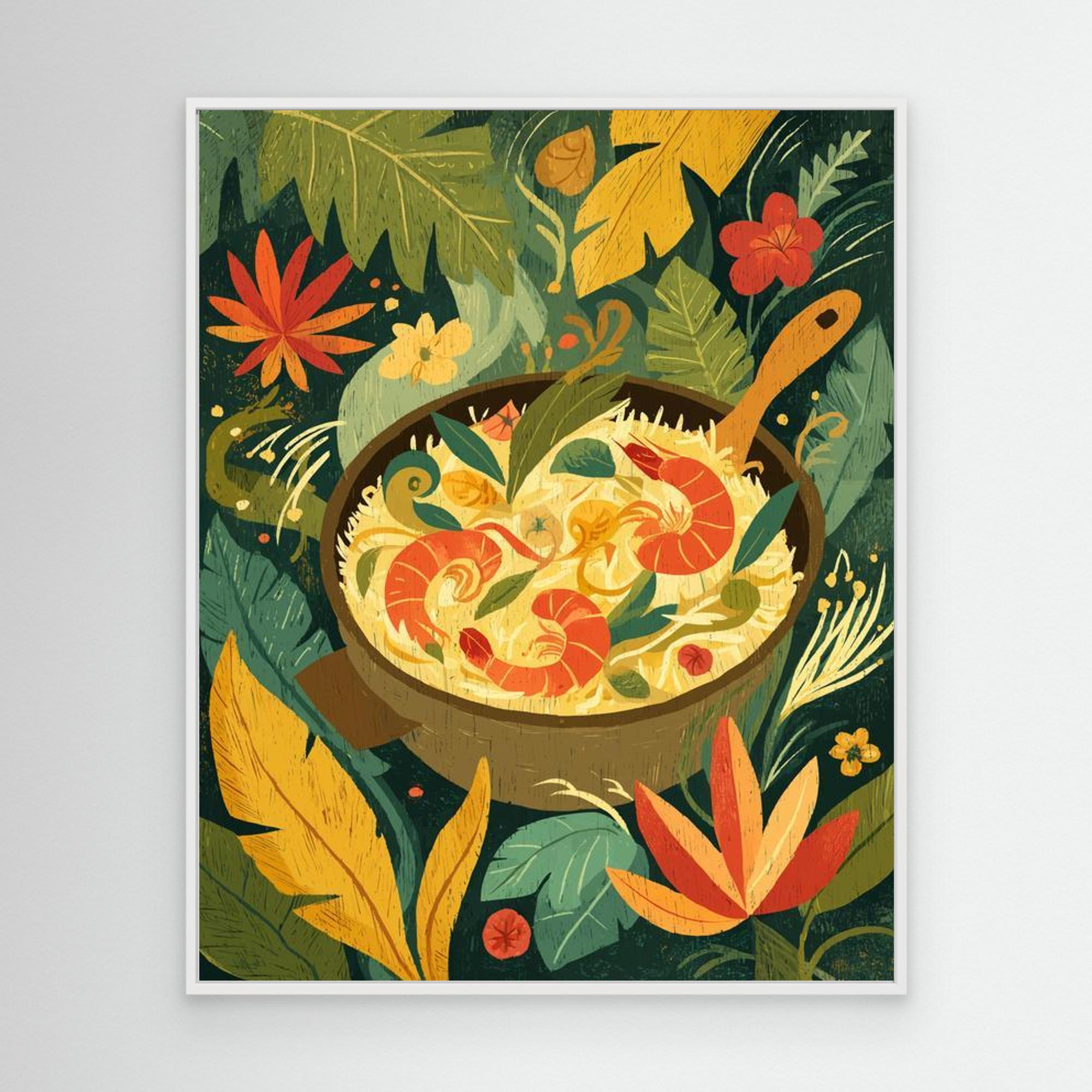 Tropical Prawn Noodle Pot Jungle Kitchen Canvas