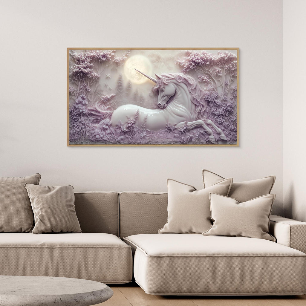 Enchanted Unicorn Moonlit Forest Canvas Wall Art - Framed Pop Art