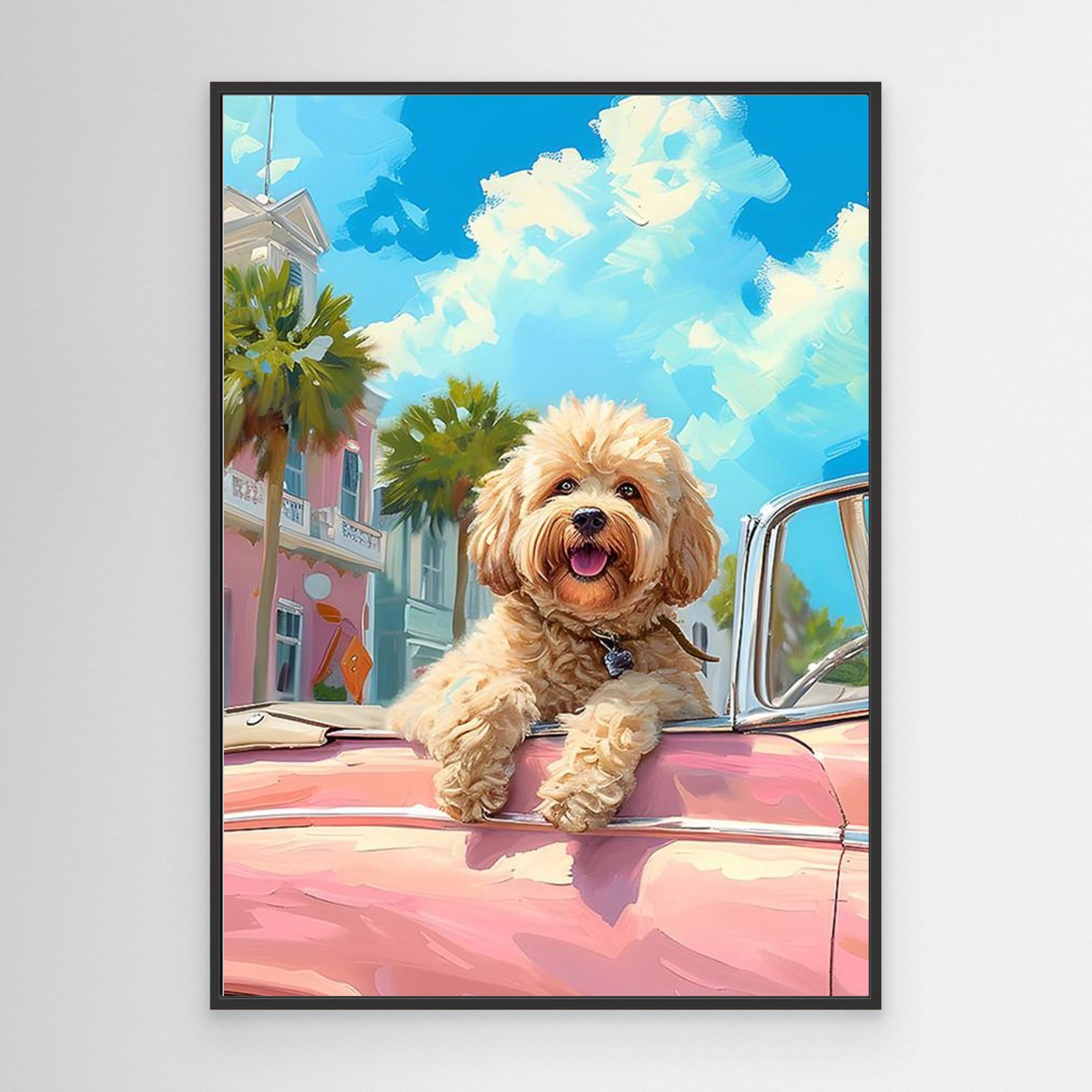 Retro Dog Wall Art Print for Coastal Living Room Decor - Framed Pop Art