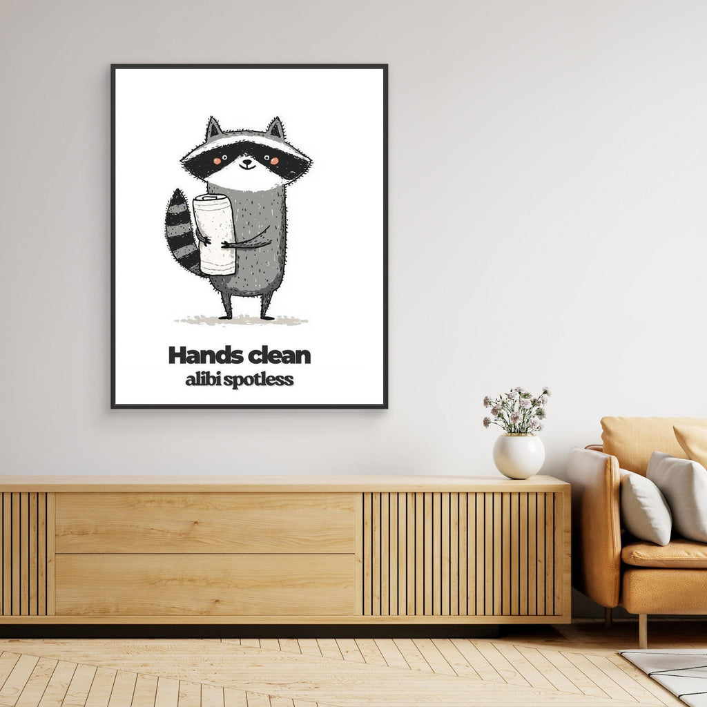 Funny Raccoon Bathroom Wall Art - Hands Clean Quote Print
