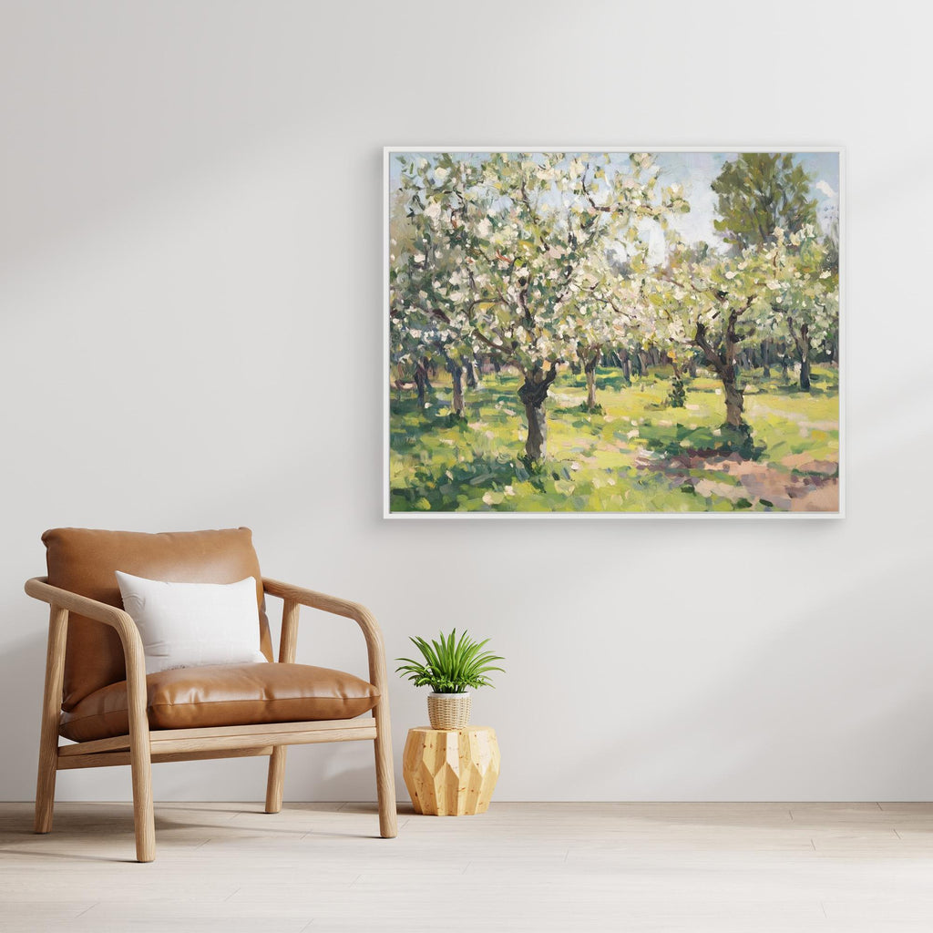 White Blossom Orchard Canvas Wall Art for Living Room