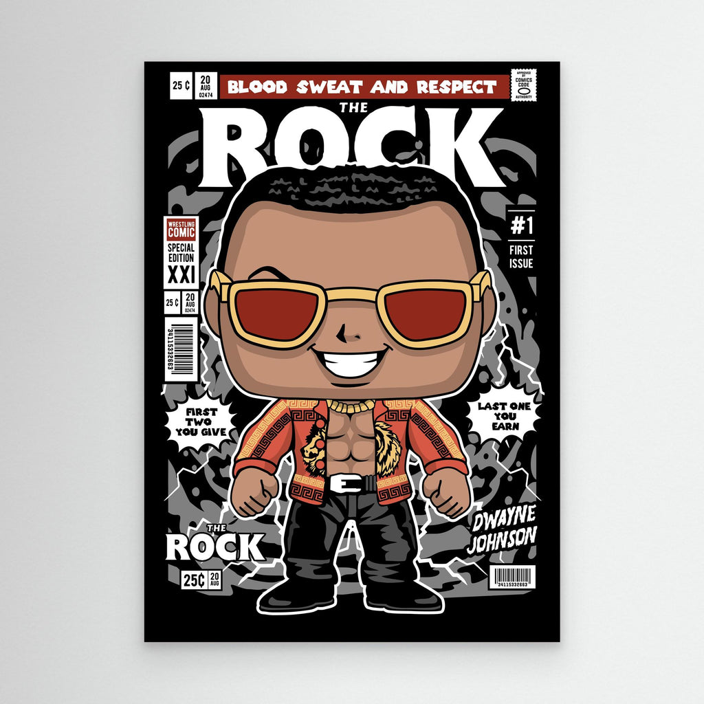 The Rock Wrestling Comic Art | Modern Retro Man Cave Decor - Framed Pop Art