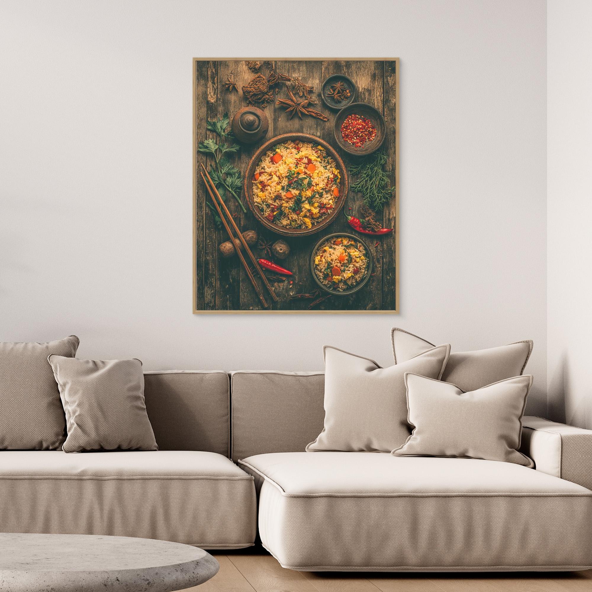 Rustic Fried Rice Bowl Asian Kitchen Canvas Wall Art - Framed Pop Art