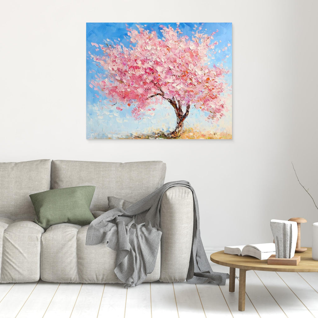 Pink Cherry Blossom Tree Canvas Wall Art for Bedroom