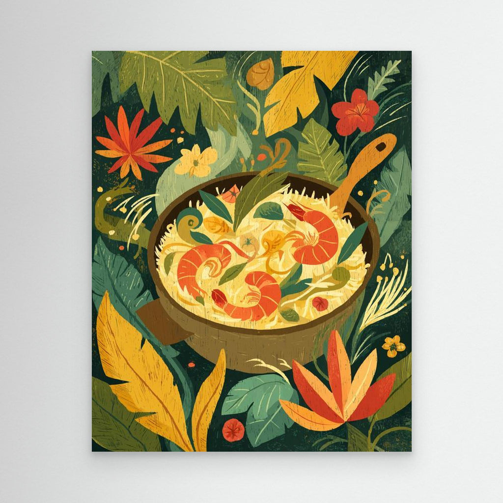 Tropical Prawn Noodle Pot Jungle Kitchen Canvas - Framed Pop Art