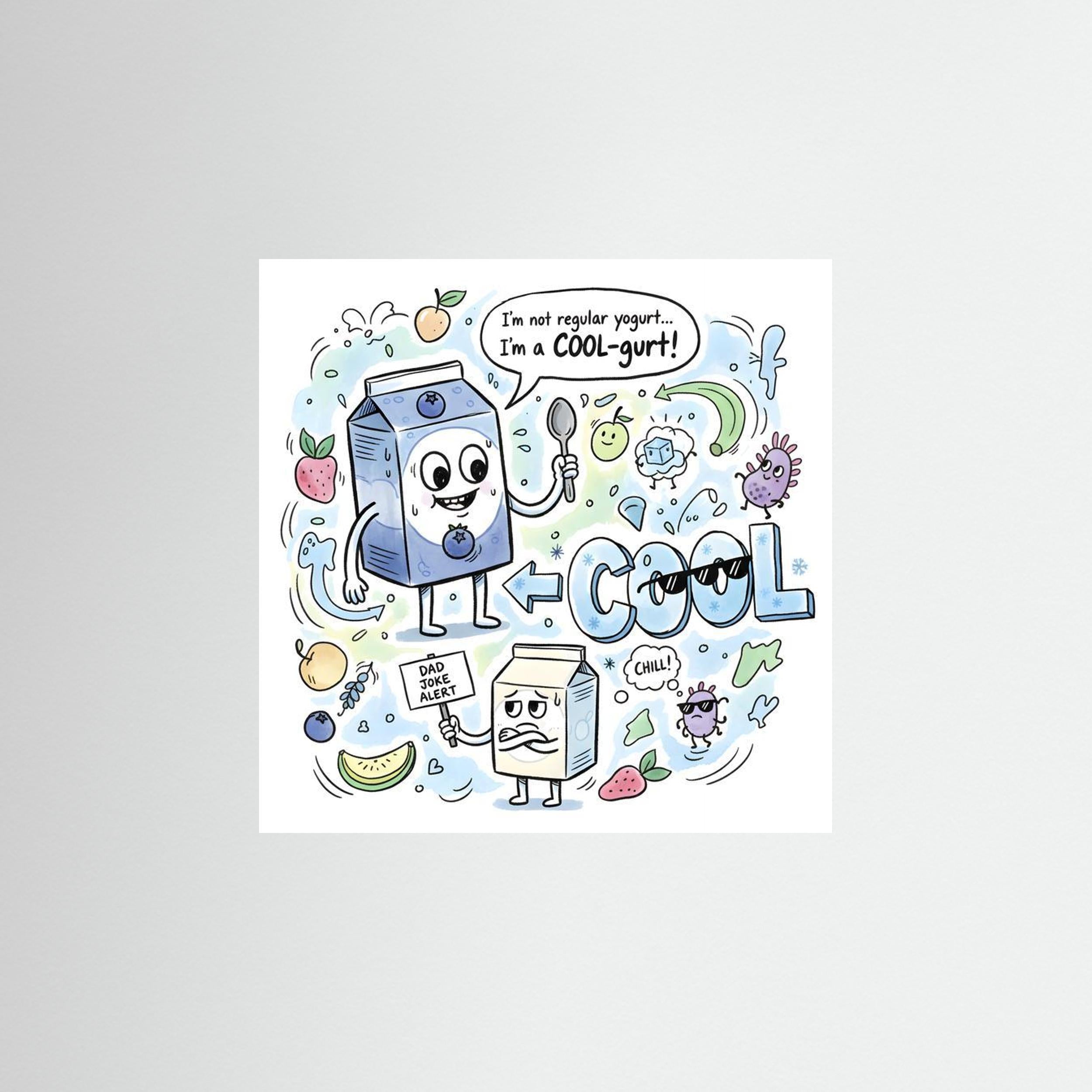 Cool-gurt Funny Dad Joke Wall Art | Framed Matte Art Print - Framed Pop Art