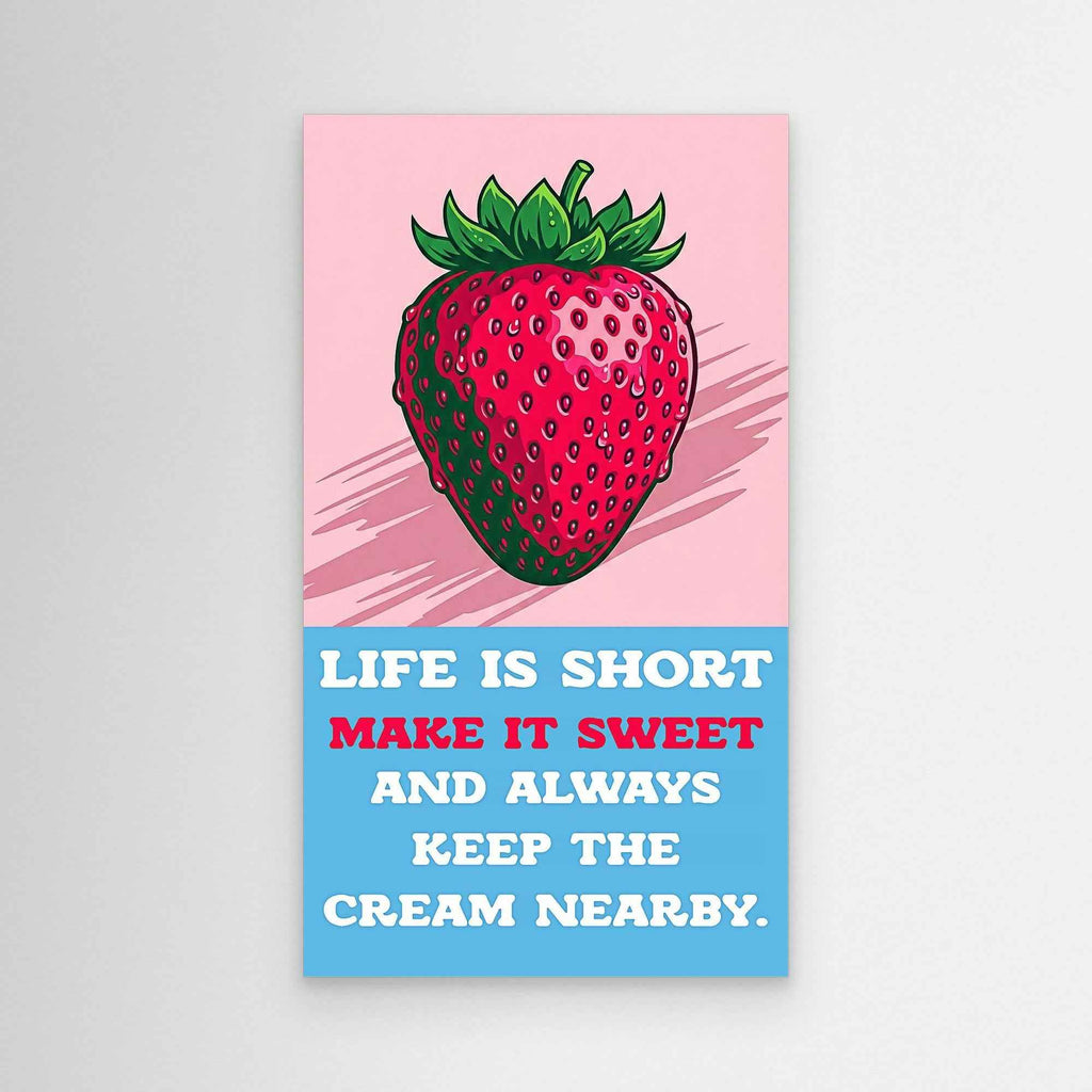 Life Is Short Make It Sweet Strawberry Canvas Wall Art - Framed Pop Art