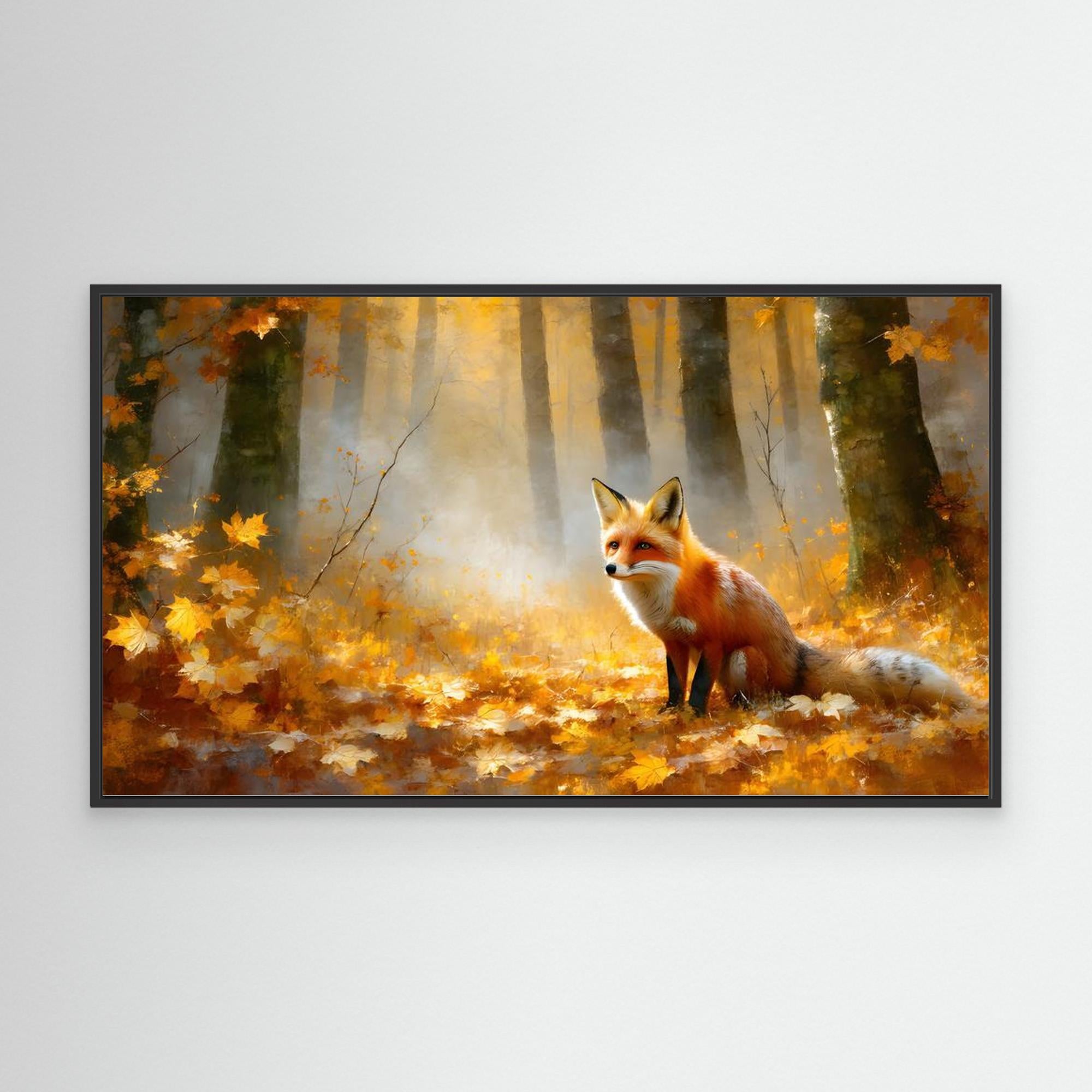 Autumn Fox in Misty Woods Canvas Wall Art