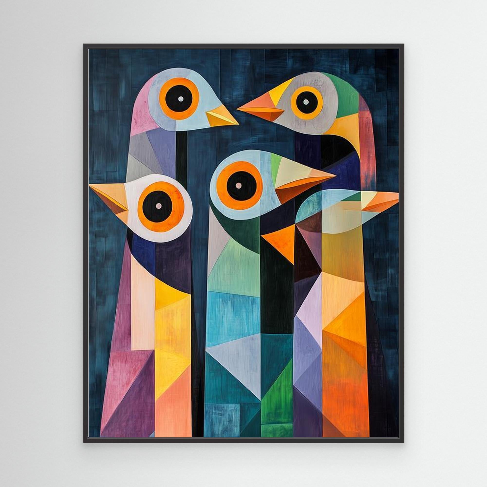 Colorful Geometric Birds Canvas Art | Modern Abstract Wall Decor