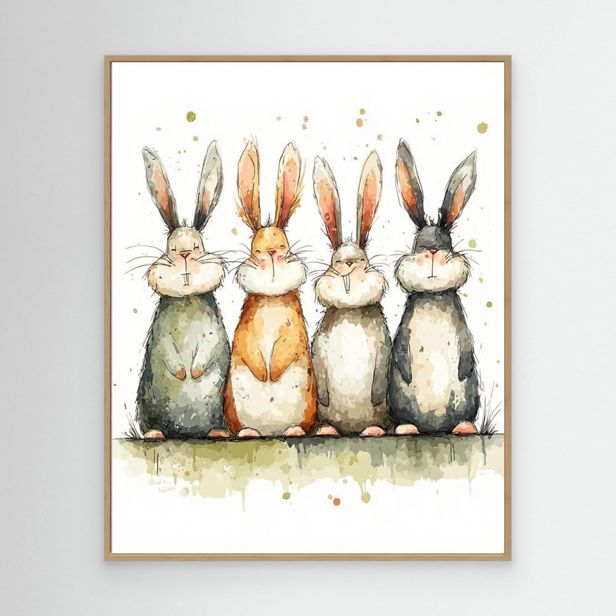 Cute Bunny Nursery Wall Art | Watercolour Rabbit Print - Framed Pop Art