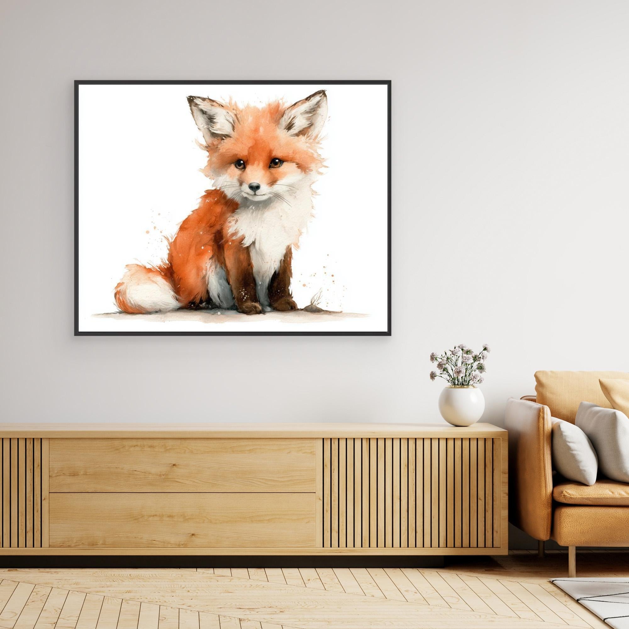 Cute Baby Fox Nursery Wall Art | Woodland Animal Print - Framed Pop Art