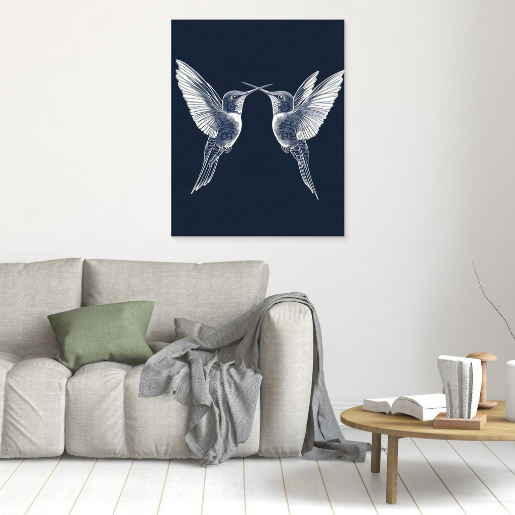 Navy Blue Hummingbird Wall Art | Modern Nature Nursery Decor - Framed Pop Art