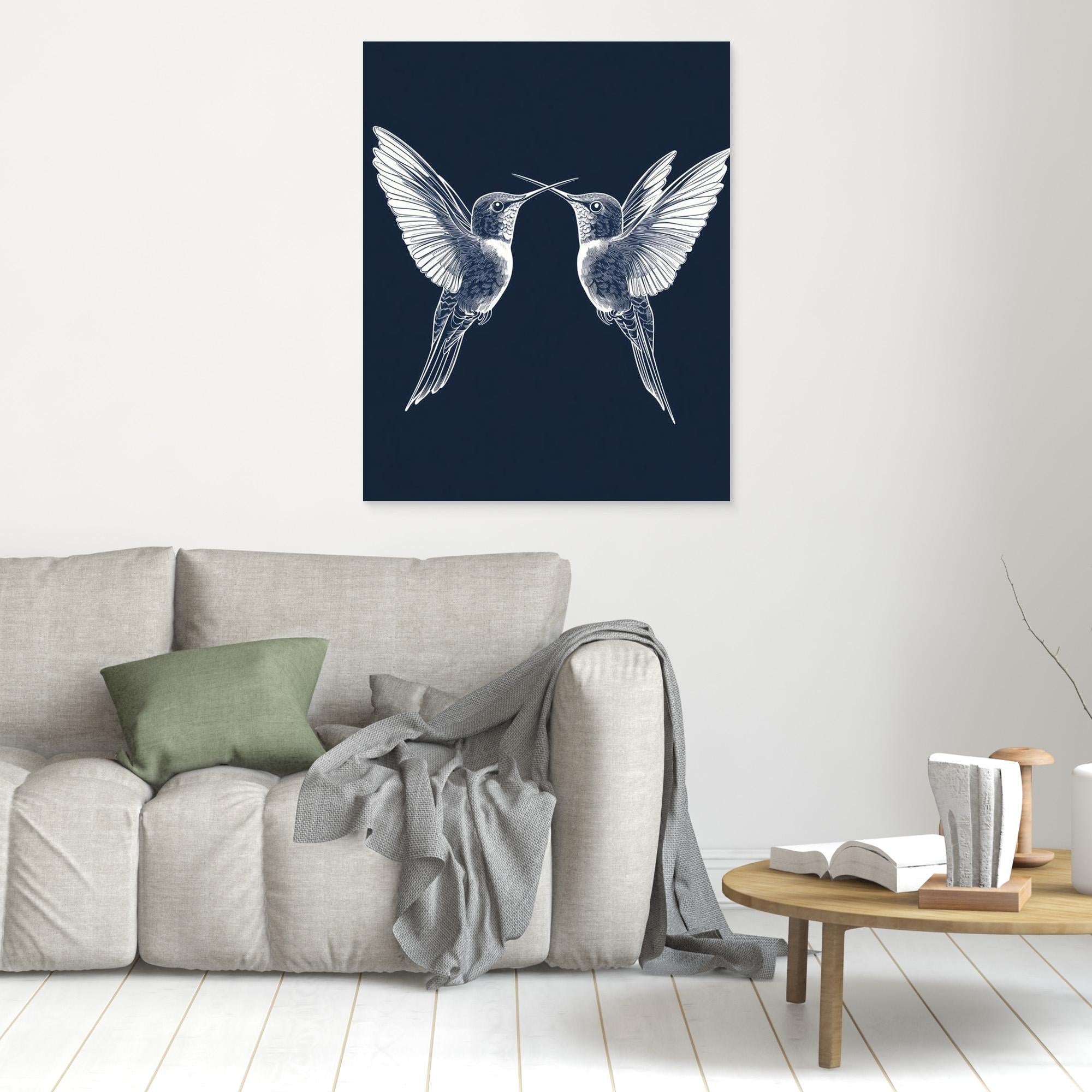 Navy Blue Hummingbird Wall Art | Modern Nature Nursery Decor - Framed Pop Art