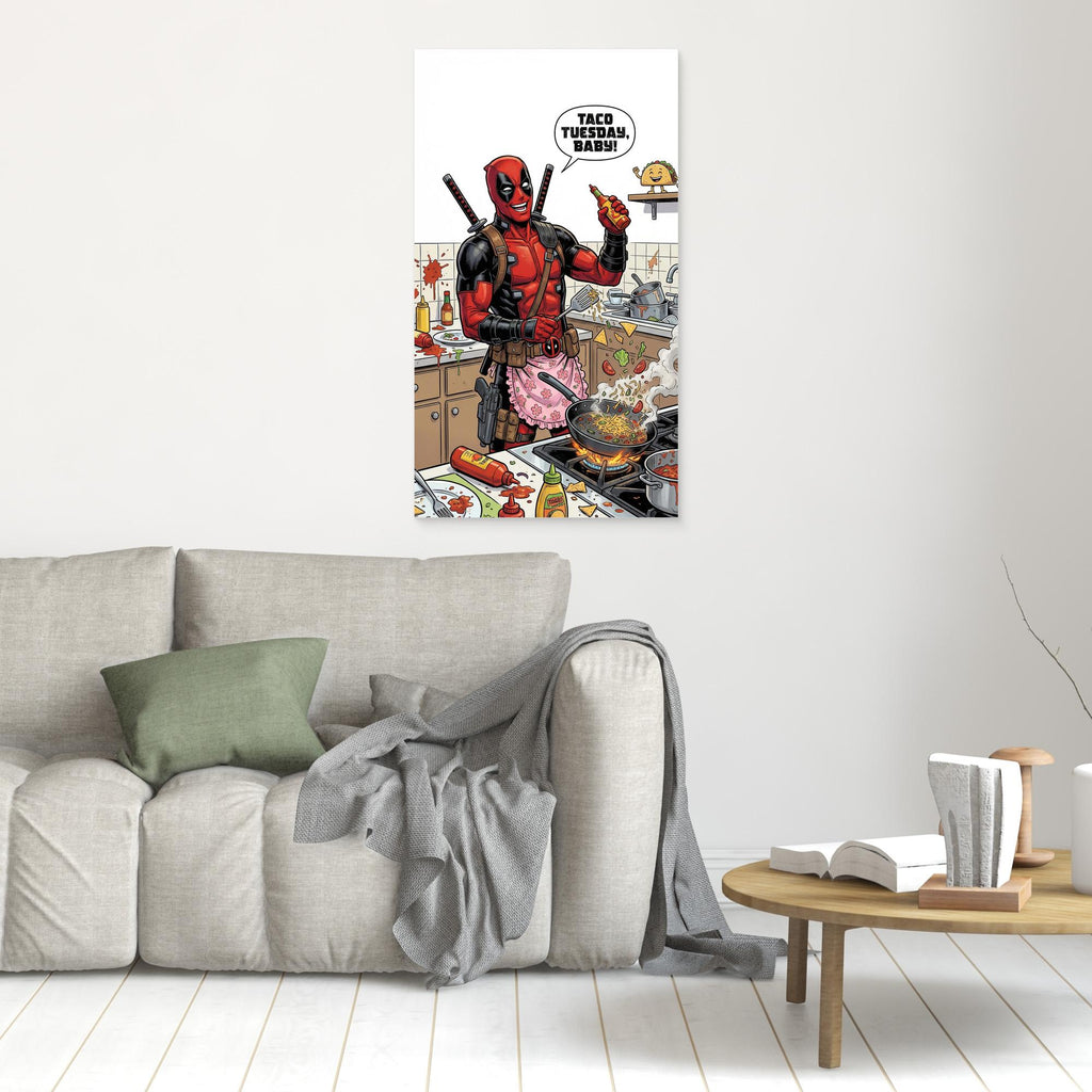 Deadpool Kitchen Wall Art Canvas – Taco Tuesday Comic Print - Framed Pop Art