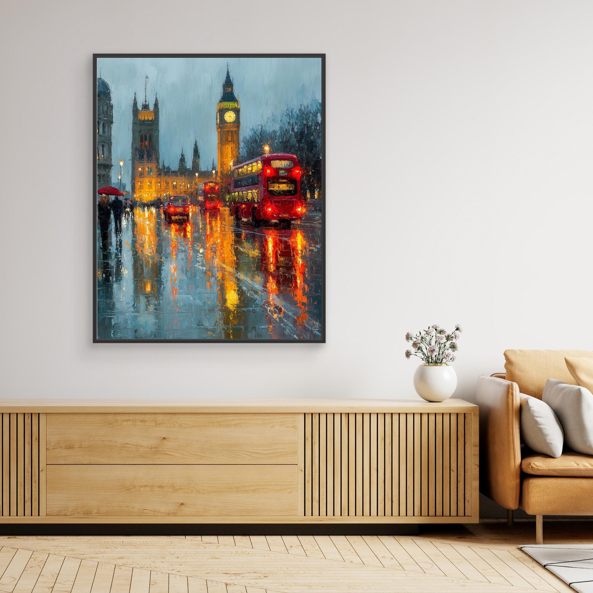Hallway London Big Ben Red Bus Canvas Wall Art Print - Framed Pop Art