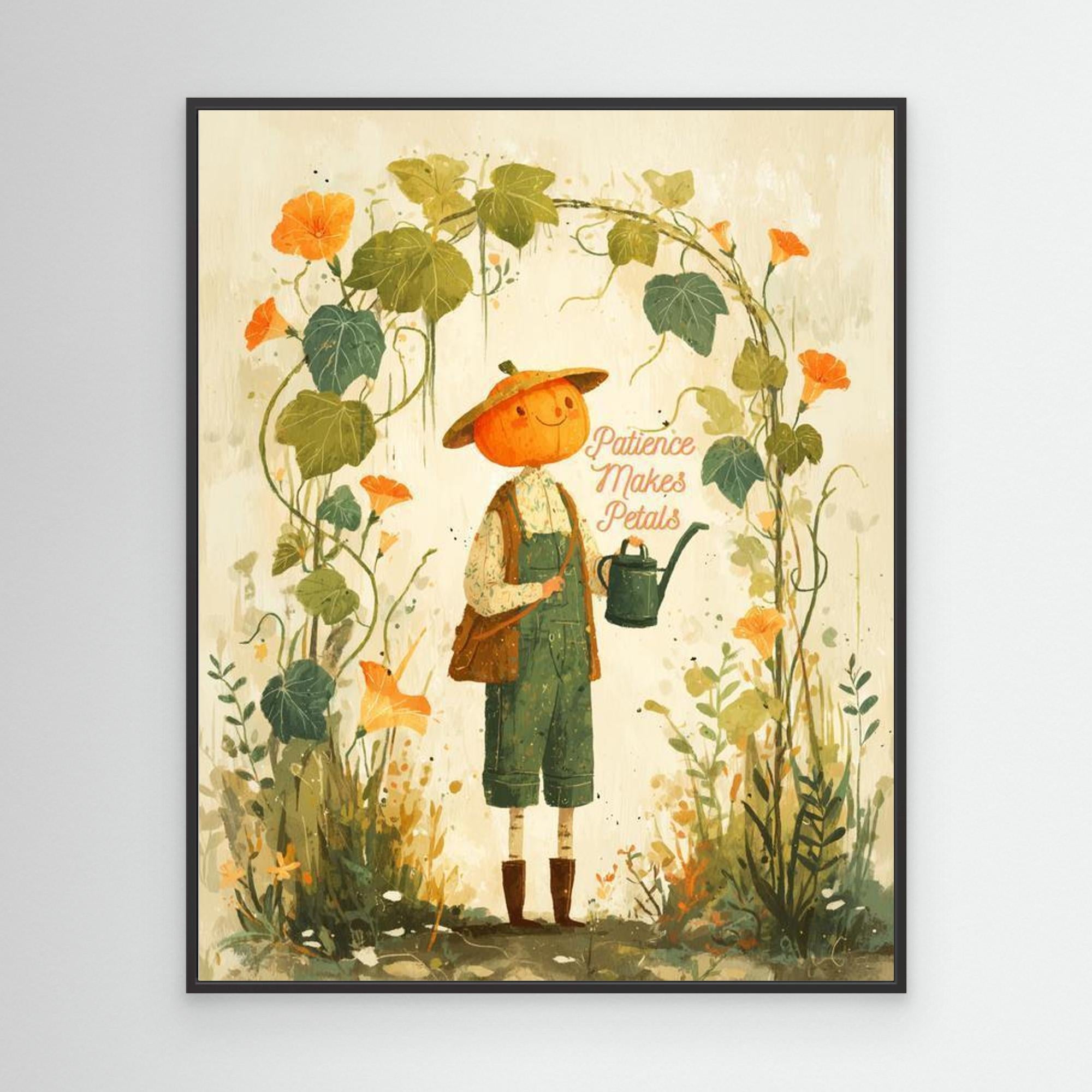 Patience Makes Petals Pumpkin Wall Art | Whimsical Canvas - Framed Pop Art